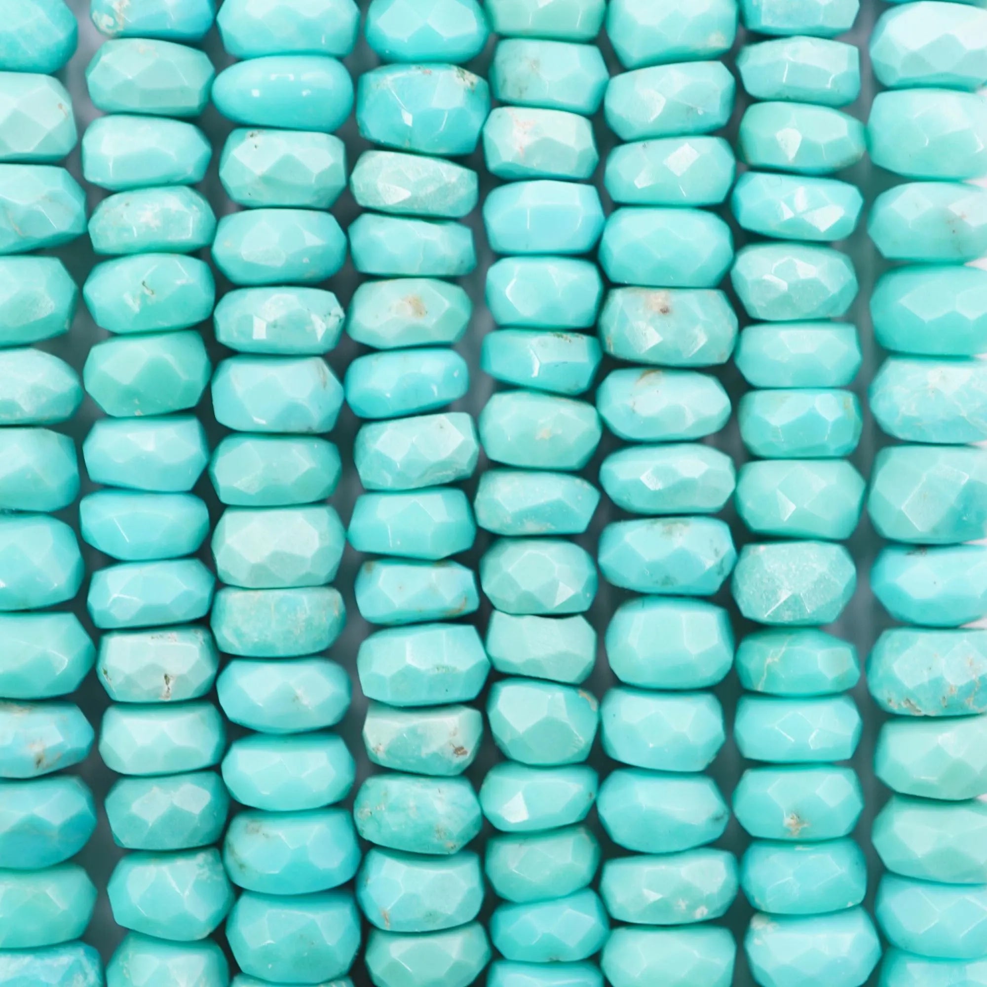 King Man Block Turquoise Faceted Rondelle Shape Gemstone Stands Beads