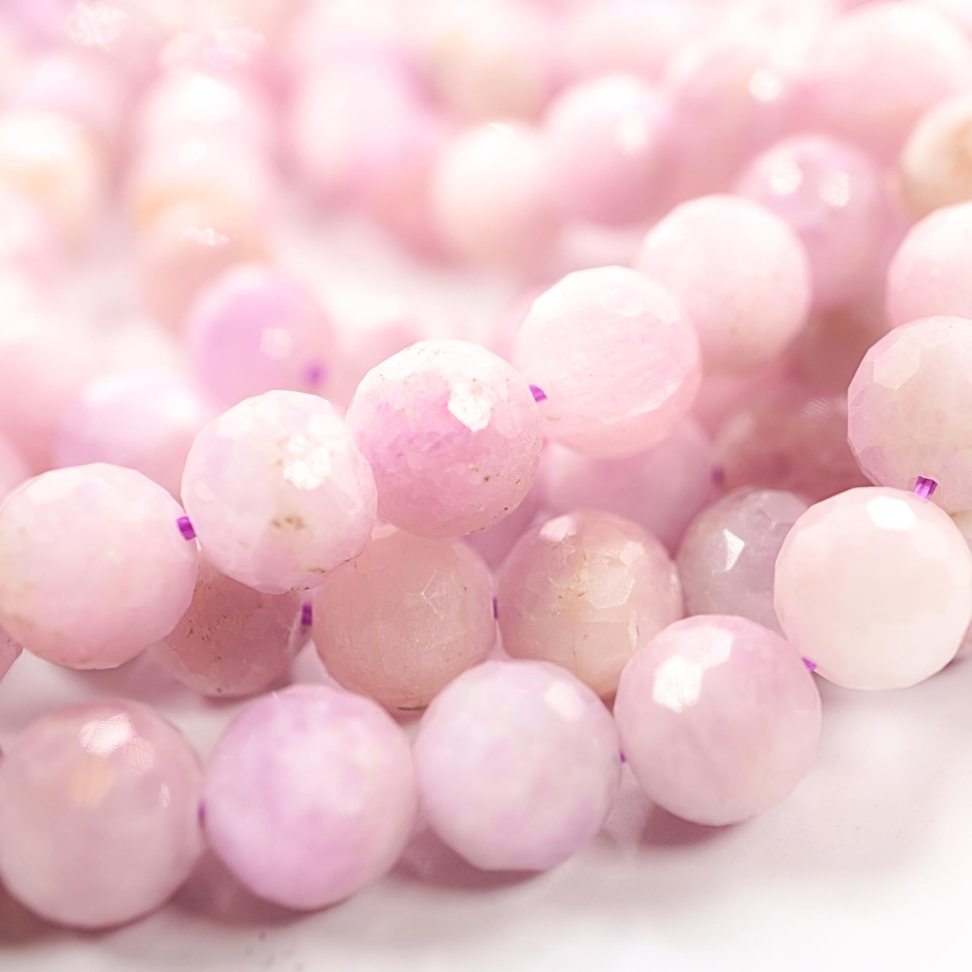 Kunzite Faceted Round Shape Gemstone Strand Beads