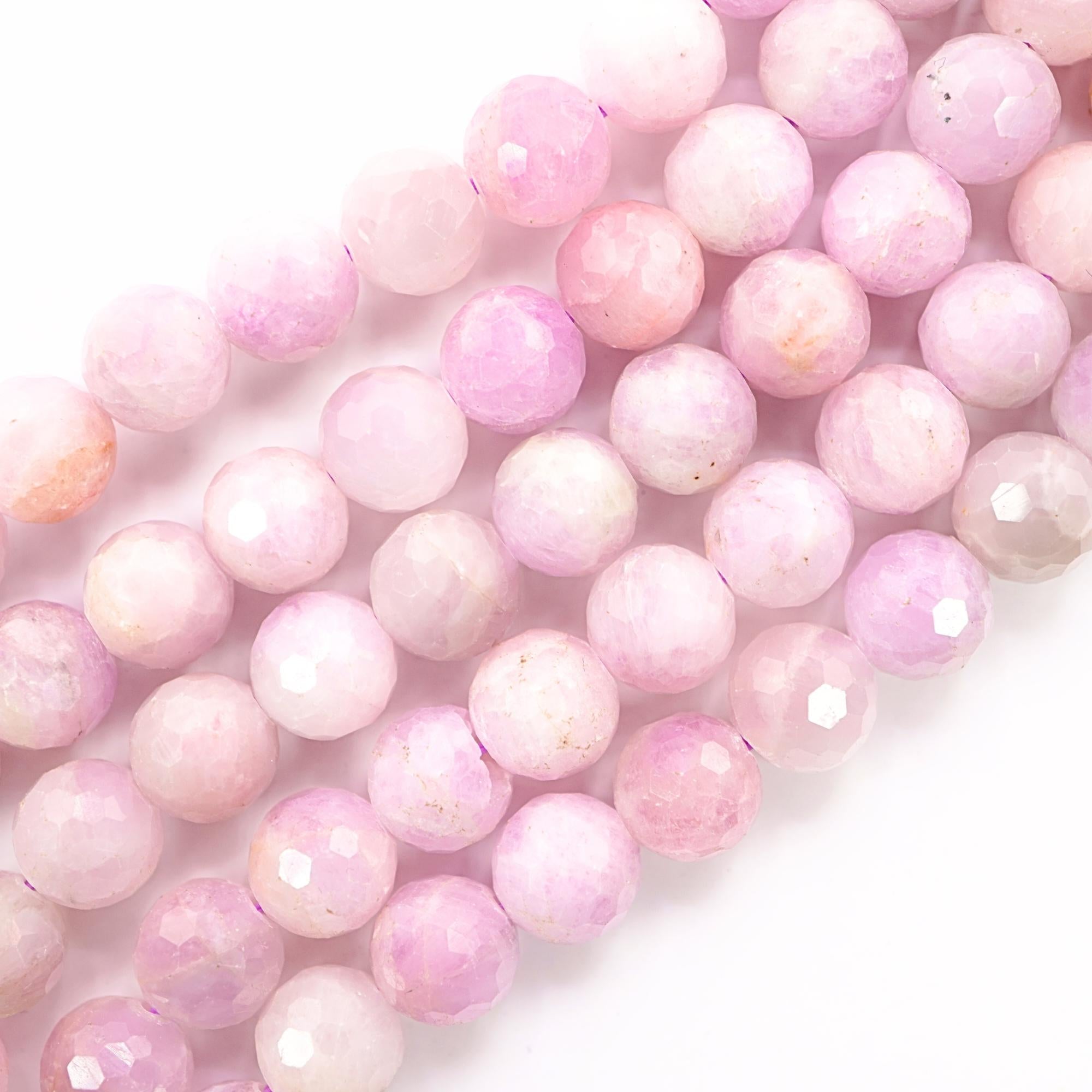 Kunzite Faceted Round Shape Gemstone Strand Beads