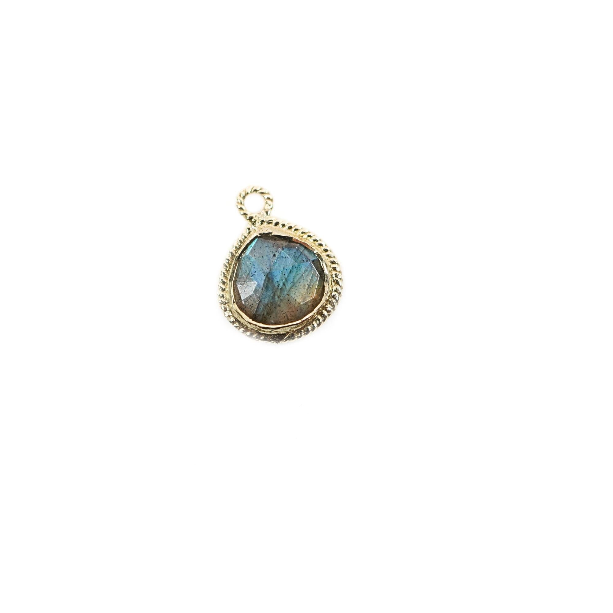 Labradorite Pear Shape Twisted Wire Gold Plated Silver Bezel Finding Charm Pendant