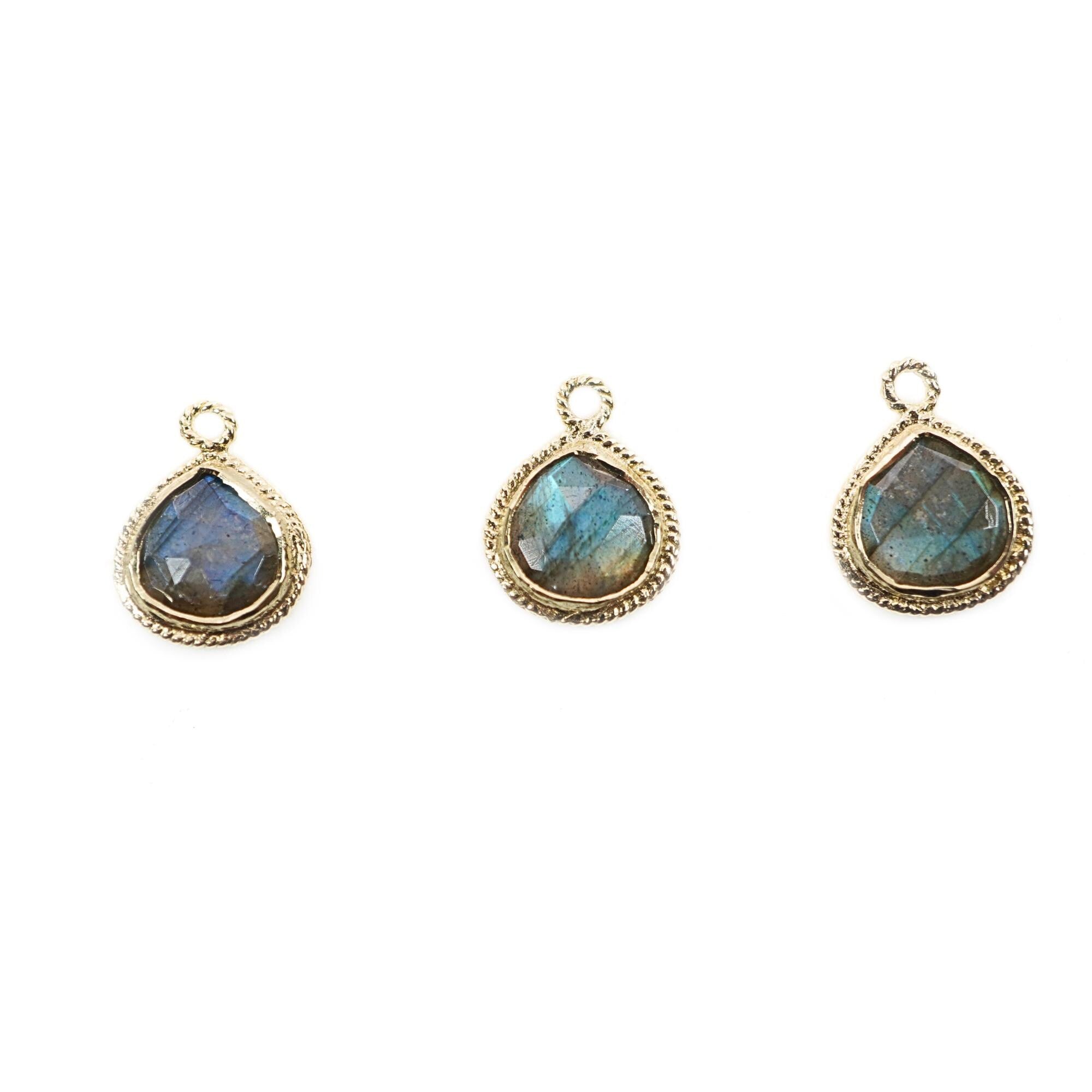 Labradorite Pear Shape Twisted Wire Gold Plated Silver Bezel Finding Charm Pendant