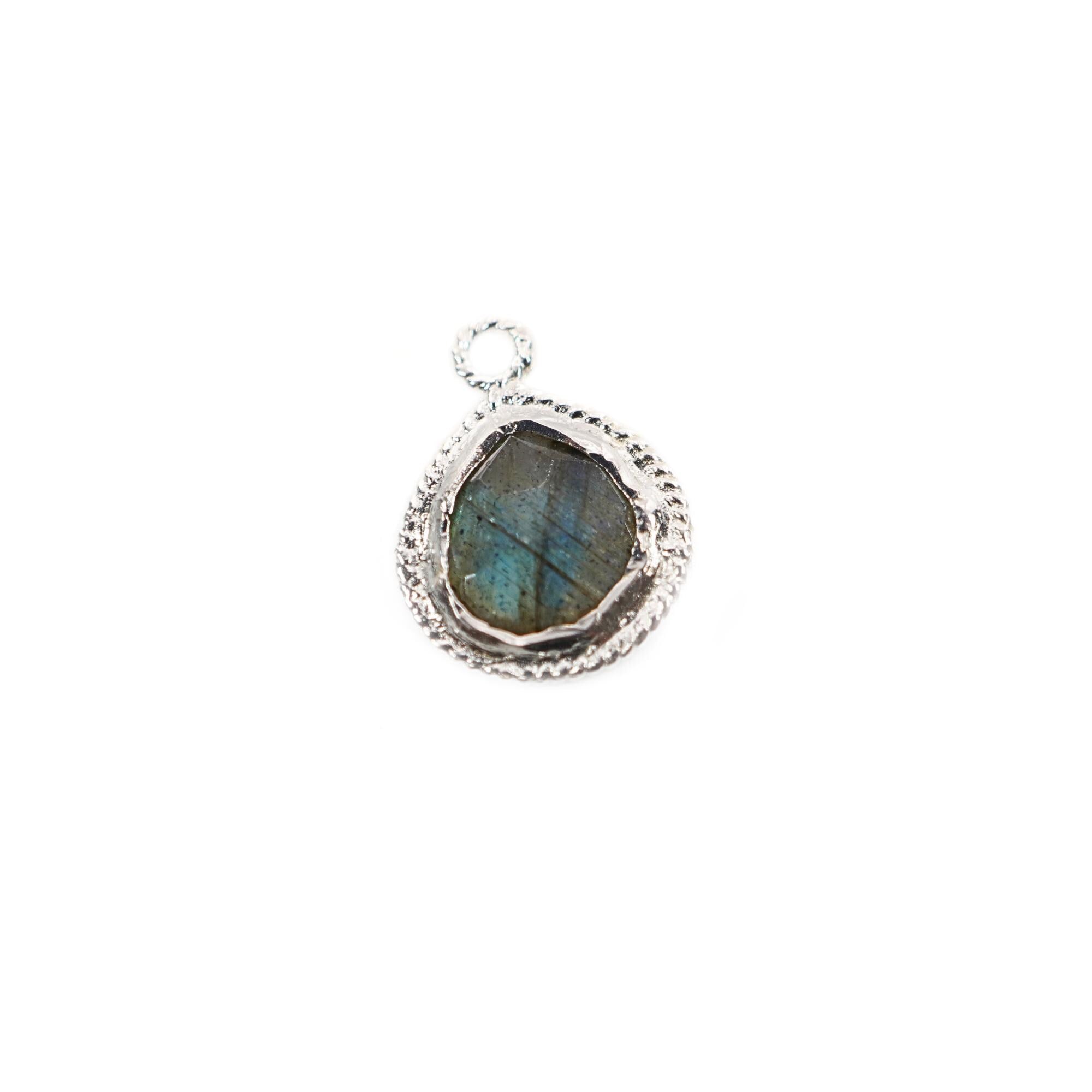 Labradorite Heart Shape Gemstone Twisted Wire Silver Bezel Finding Charm Pendant