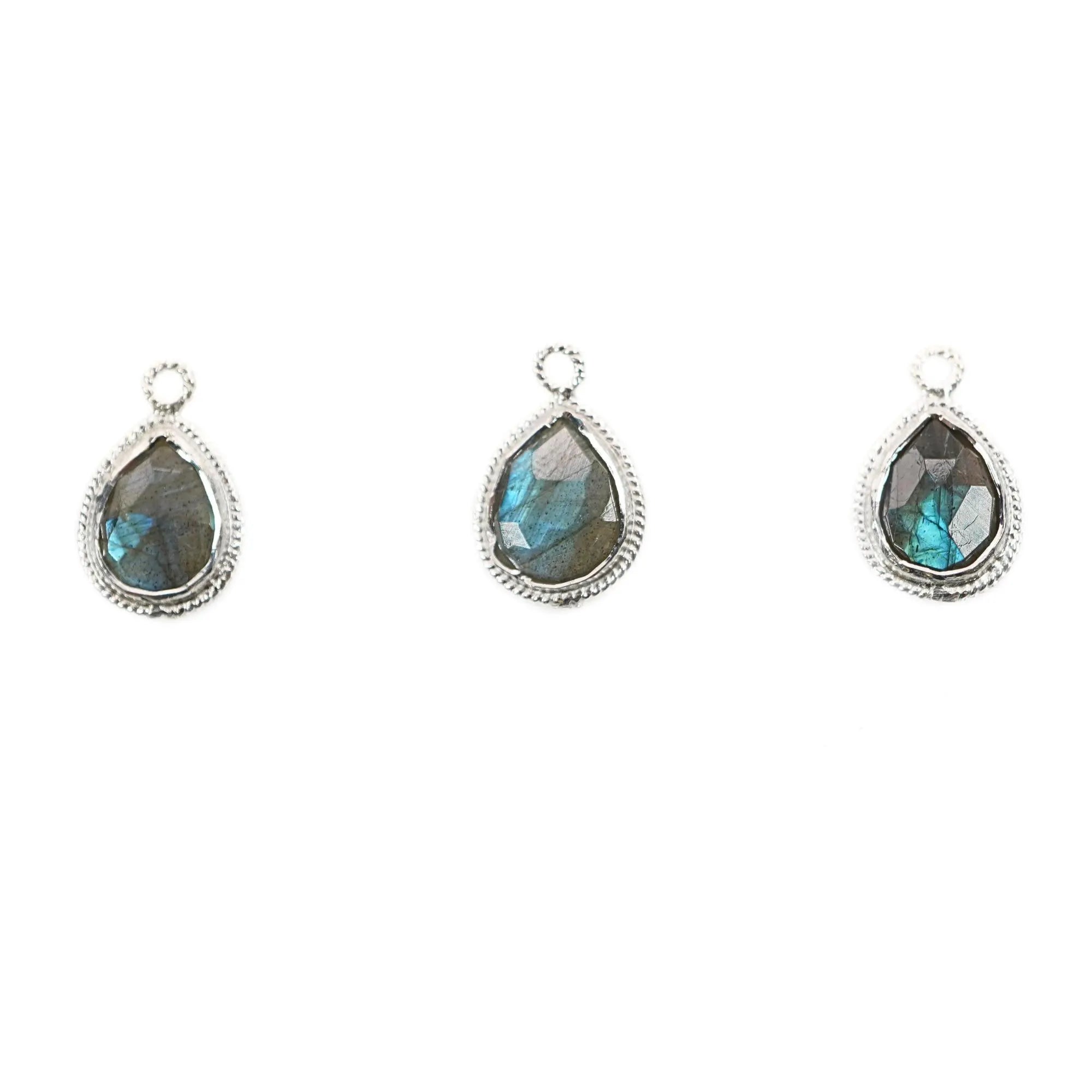 Labradorite Pear Shape Gemstone Twisted Wire Silver Bezel Finding Charm Pendant