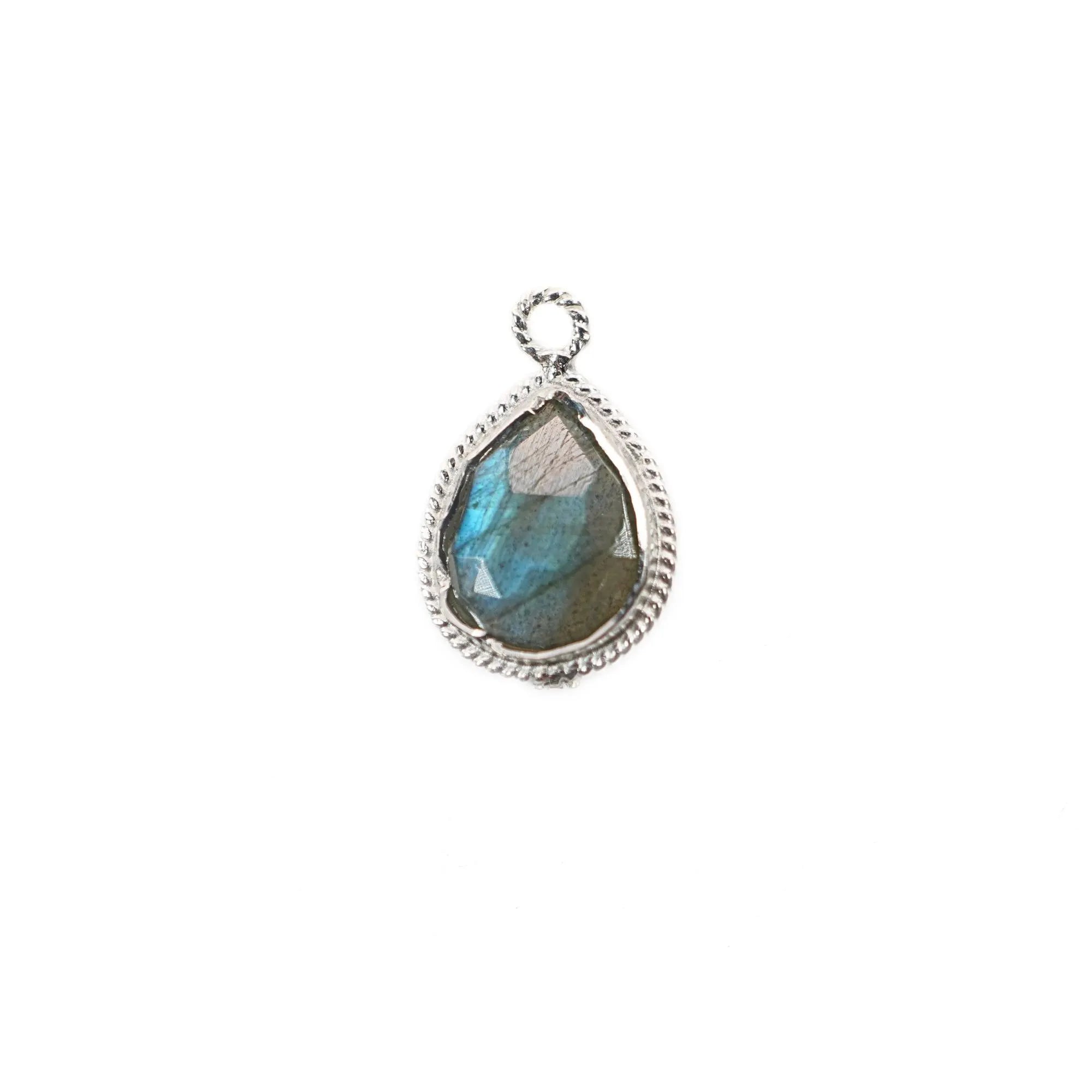 Labradorite Pear Shape Gemstone Twisted Wire Silver Bezel Finding Charm Pendant