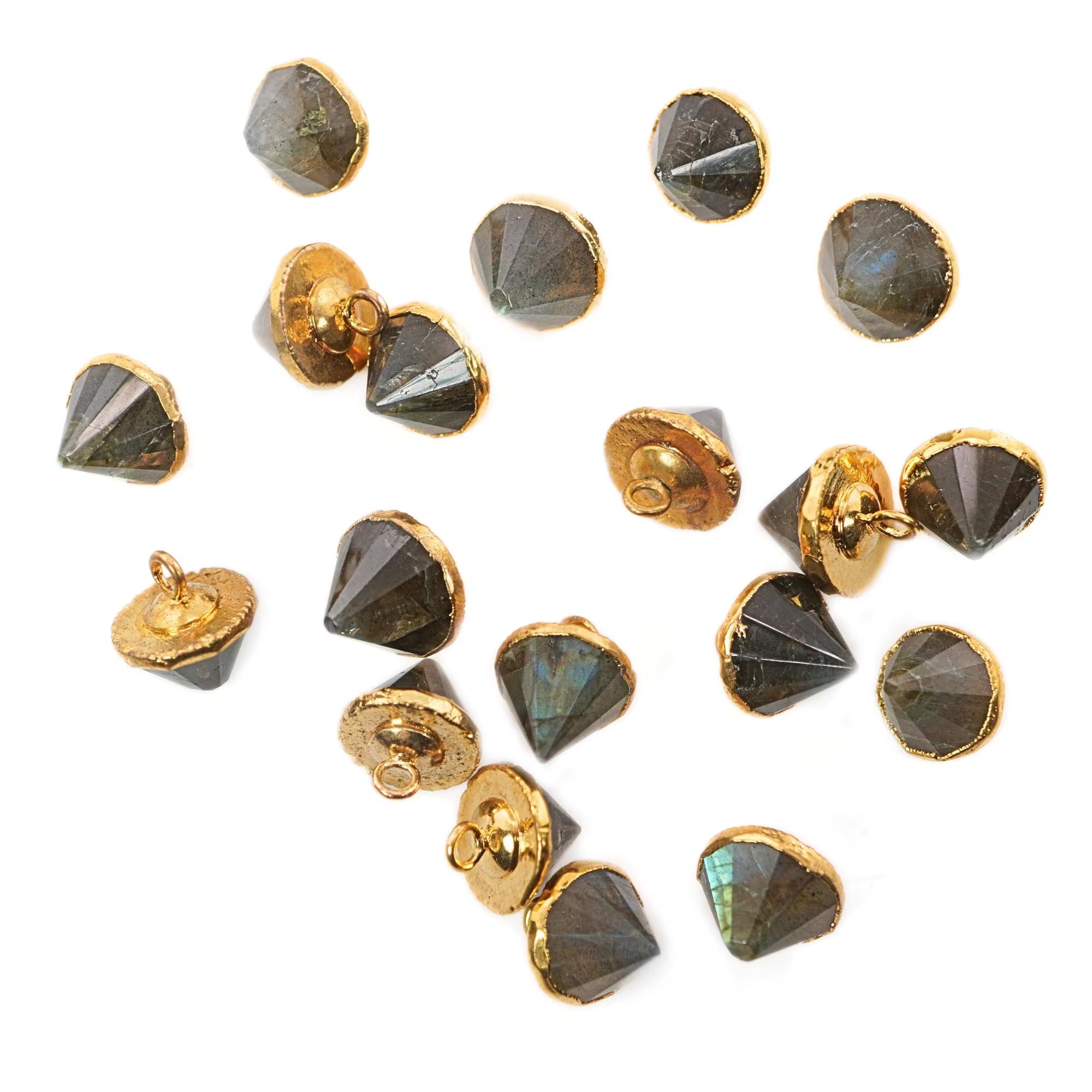 Labradorite Pointed Cone Gemstone Gold Electroplated Charm Pendant 