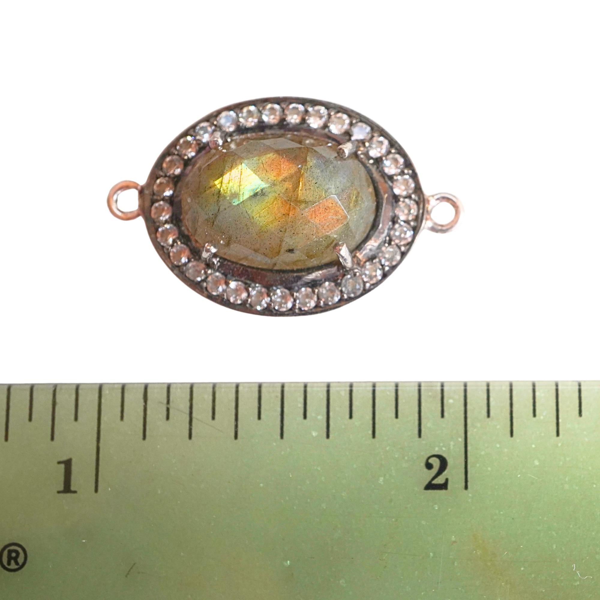 Labradorite & CZ Oval Shape Pave Sterling Silver Gold Plated Charm Connector