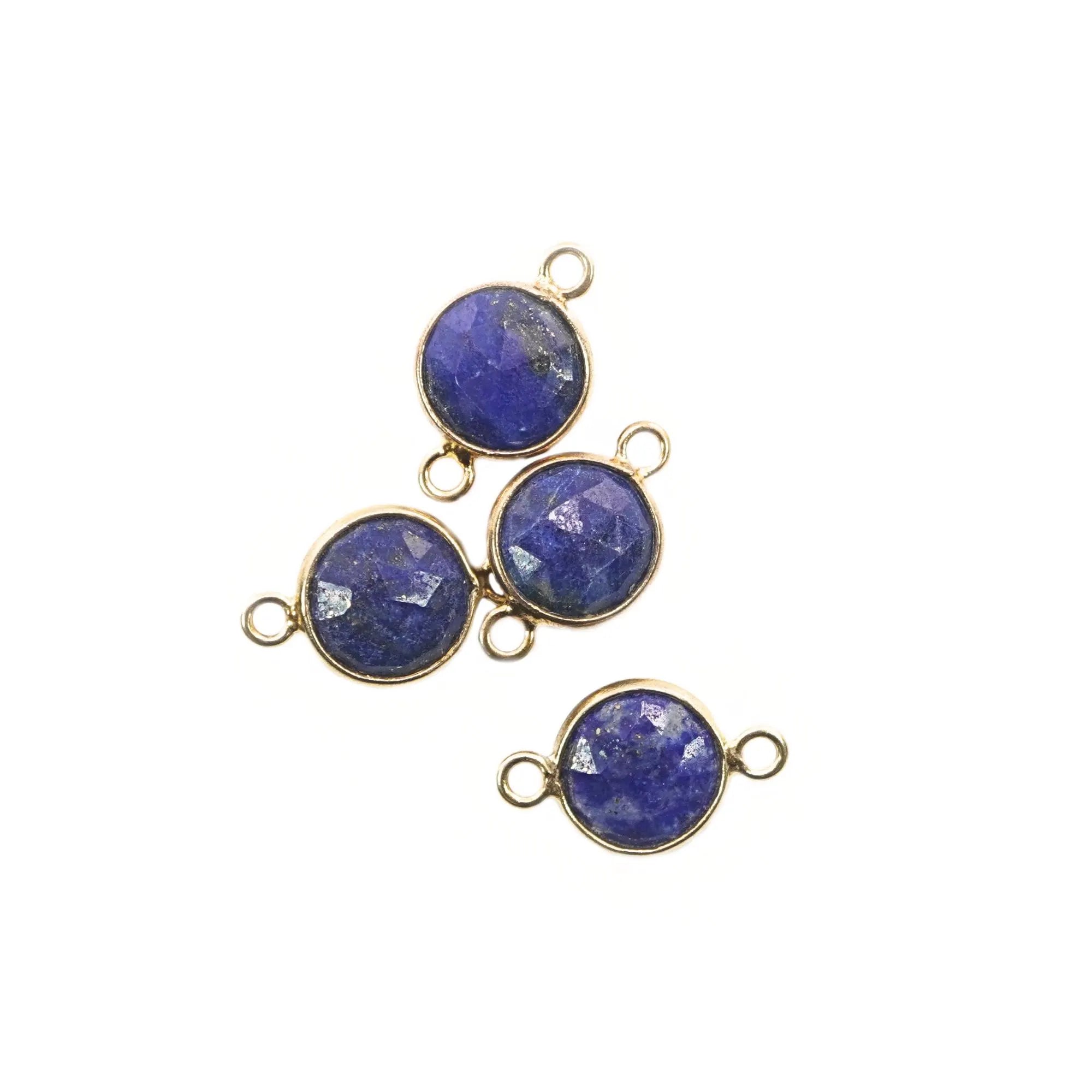Lapis Lazuli Coin Shape Gemstone Gold Plated Sterling Silver Bezel Charm Connector 