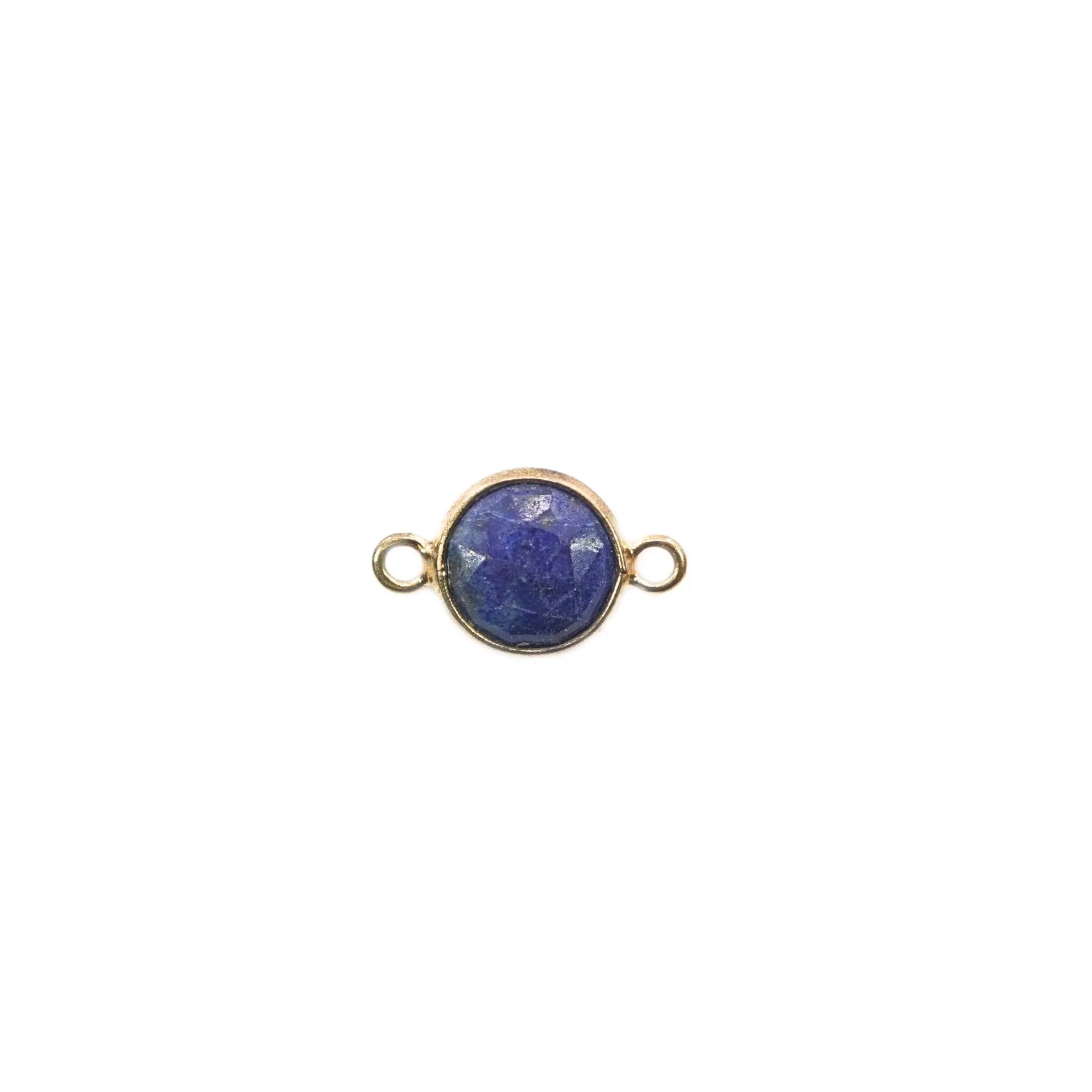 Lapis Lazuli Coin Shape Gemstone Gold Plated Sterling Silver Bezel Charm Connector 