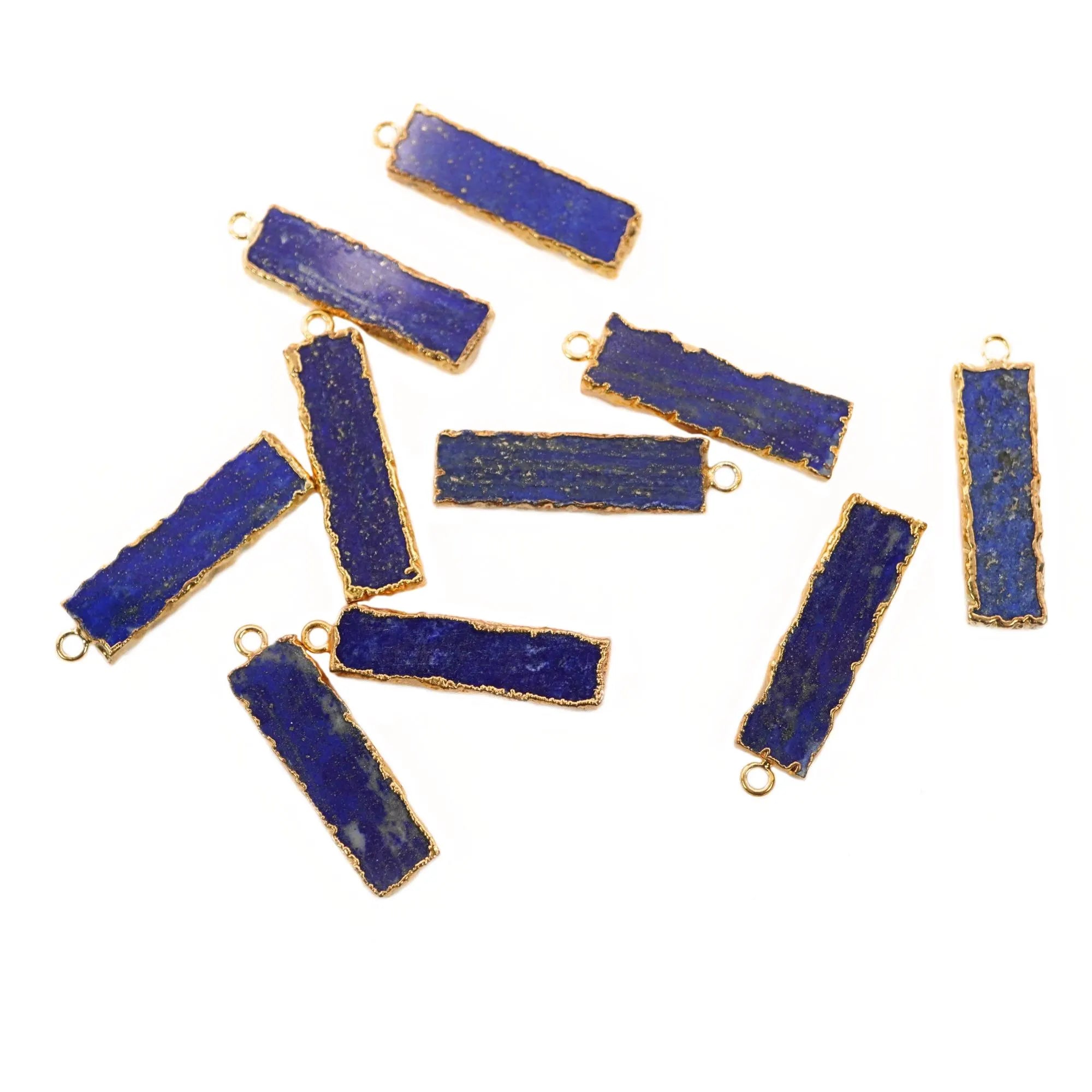 Lapis Lazuli Rectangle Gemstone Gold Electroplated Charm Pendant