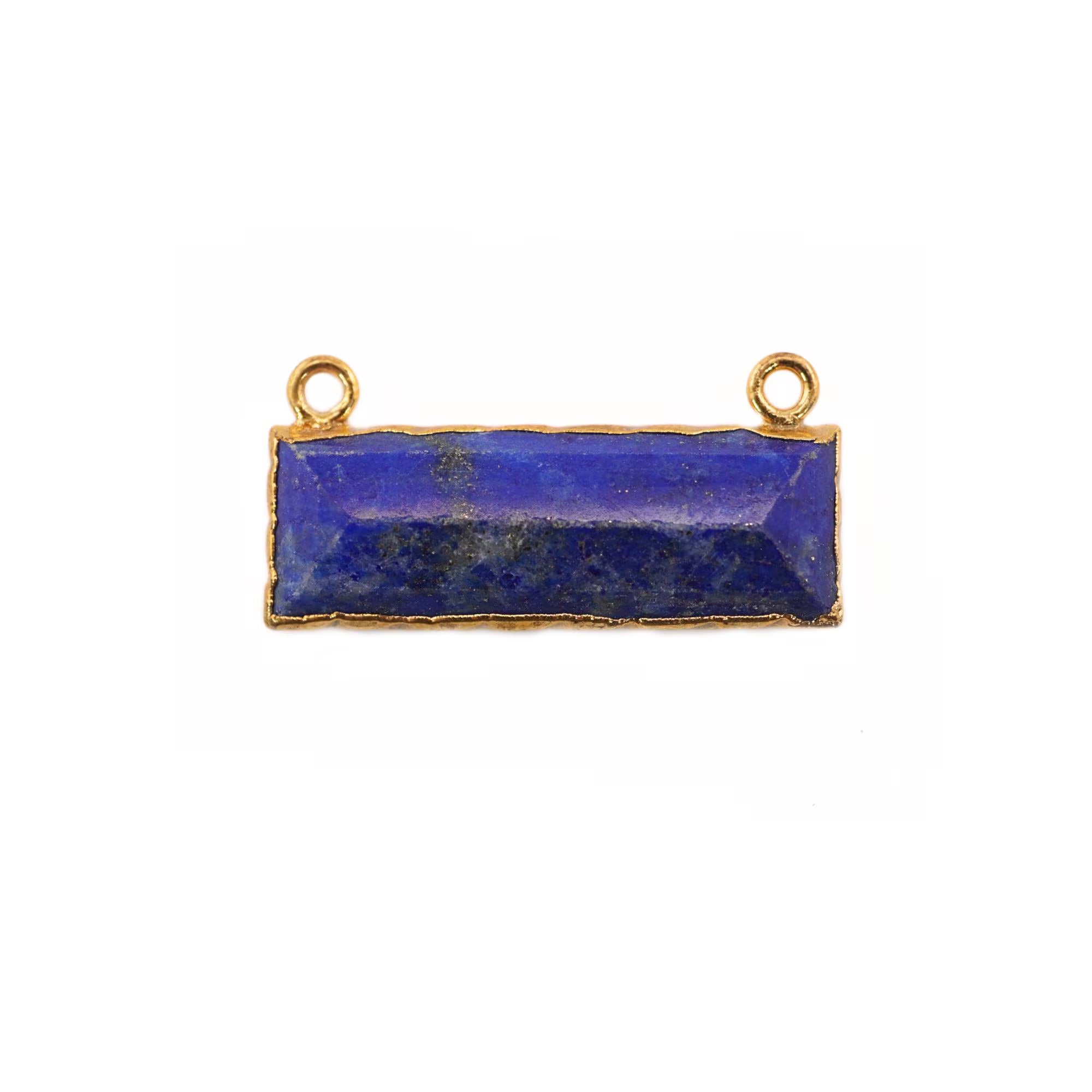 Lapis Lazuli Rectangle Shape Gemstone Gold Electroplated Two Bail Bar Charm Connector 