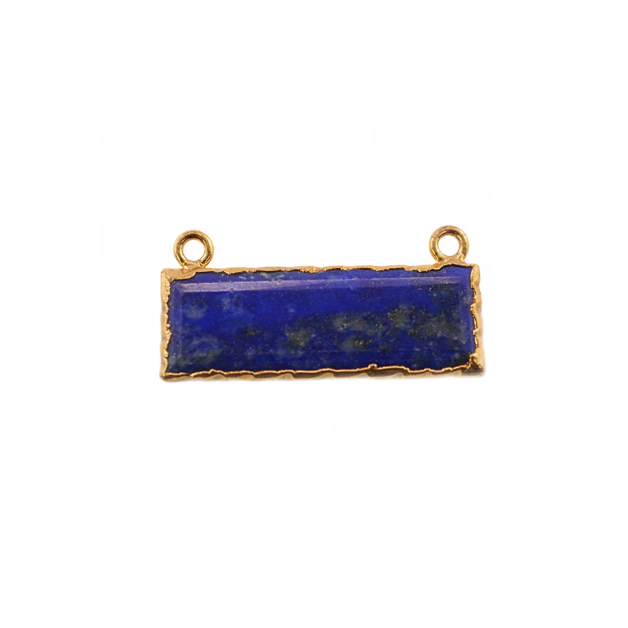 Lapis Lazuli Rectangle Shape Gemstone Gold Electroplated Two Bail Bar Charm Connector 