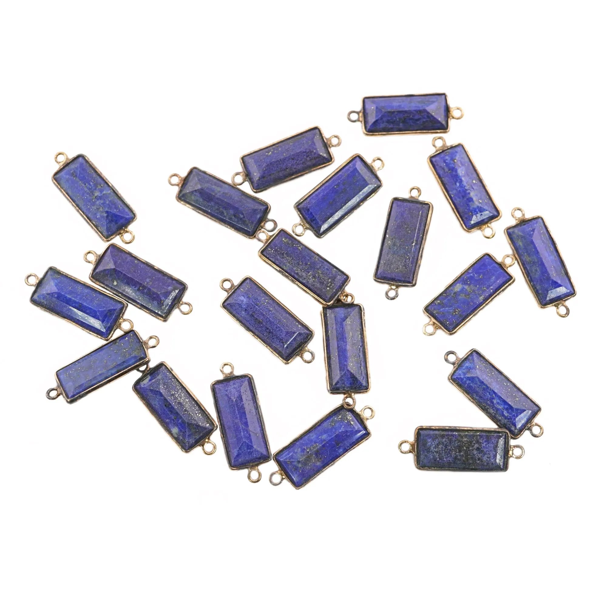 Lapis Lazuli Rectangle Shape Gemstone Gold Plated Sterling Silver Bezel Charm Connector