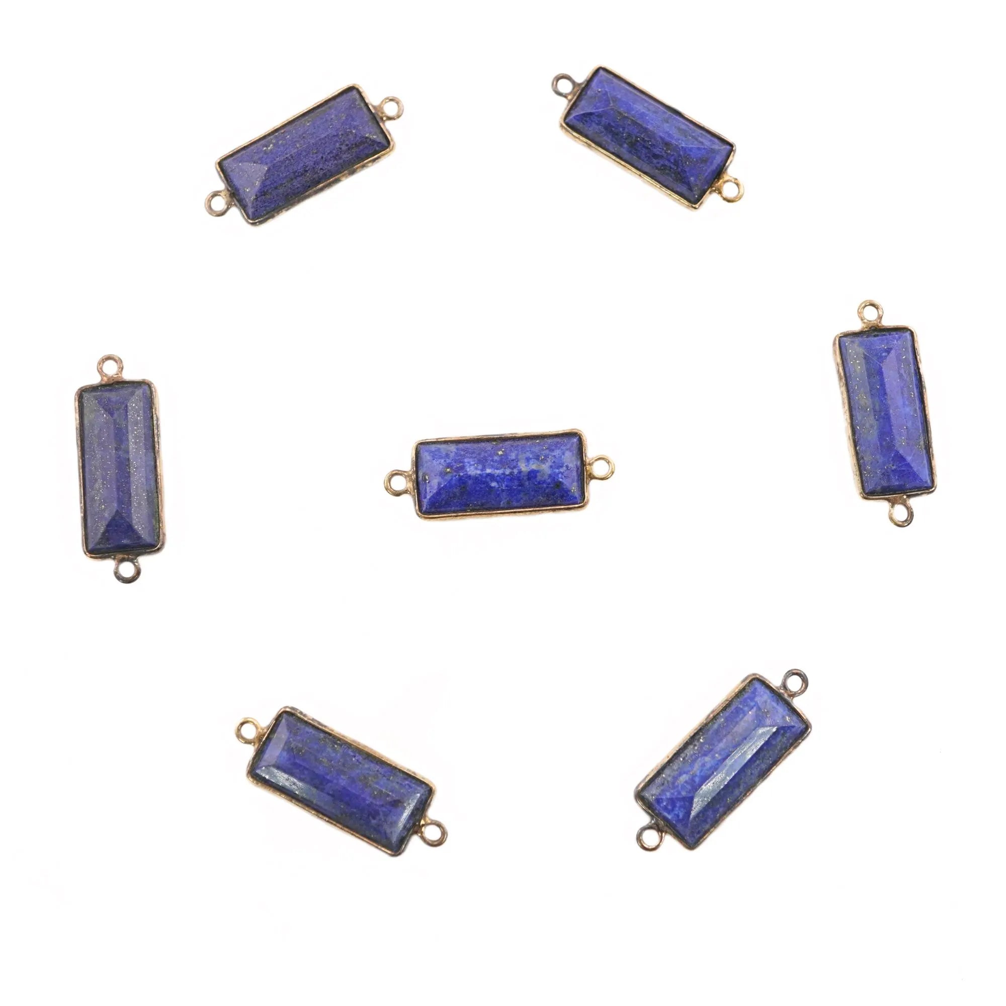 Lapis Lazuli Rectangle Shape Gemstone Gold Plated Sterling Silver Bezel Charm Connector