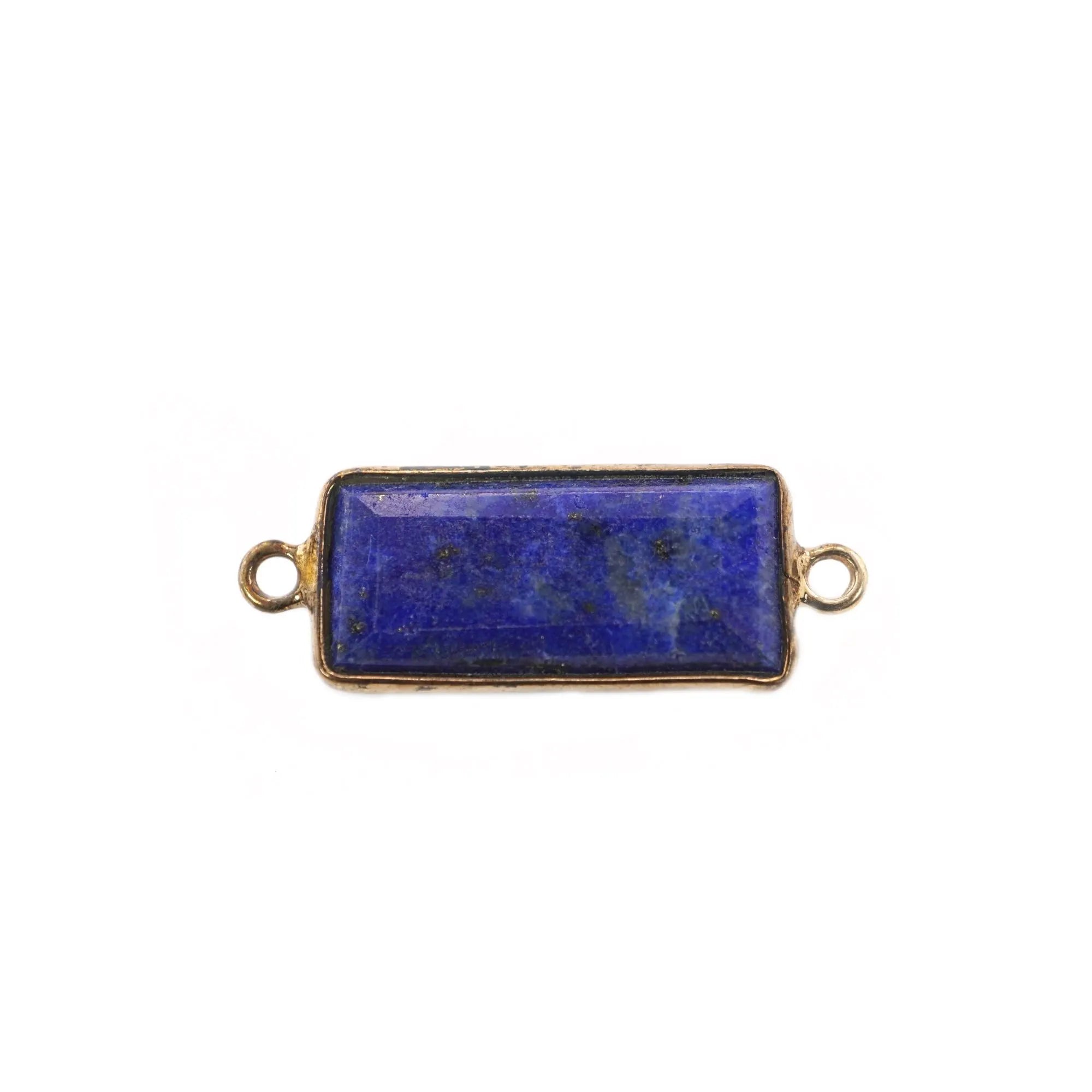 Lapis Lazuli Rectangle Shape Gemstone Gold Plated Sterling Silver Bezel Charm Connector