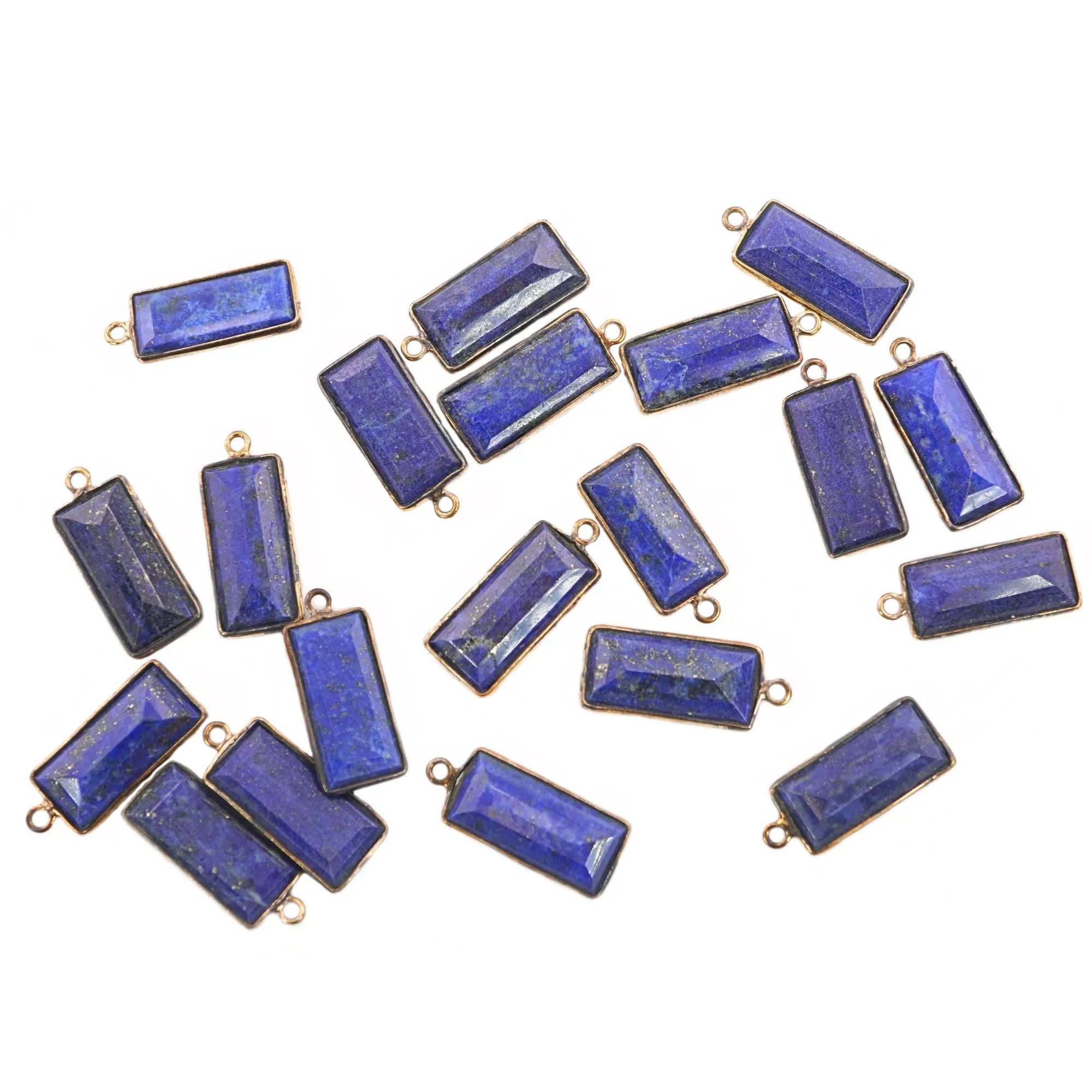 Lapis Lazuli Rectangle Shape Gemstone Gold Plated Sterling Silver Bezel Charm Pendant 
