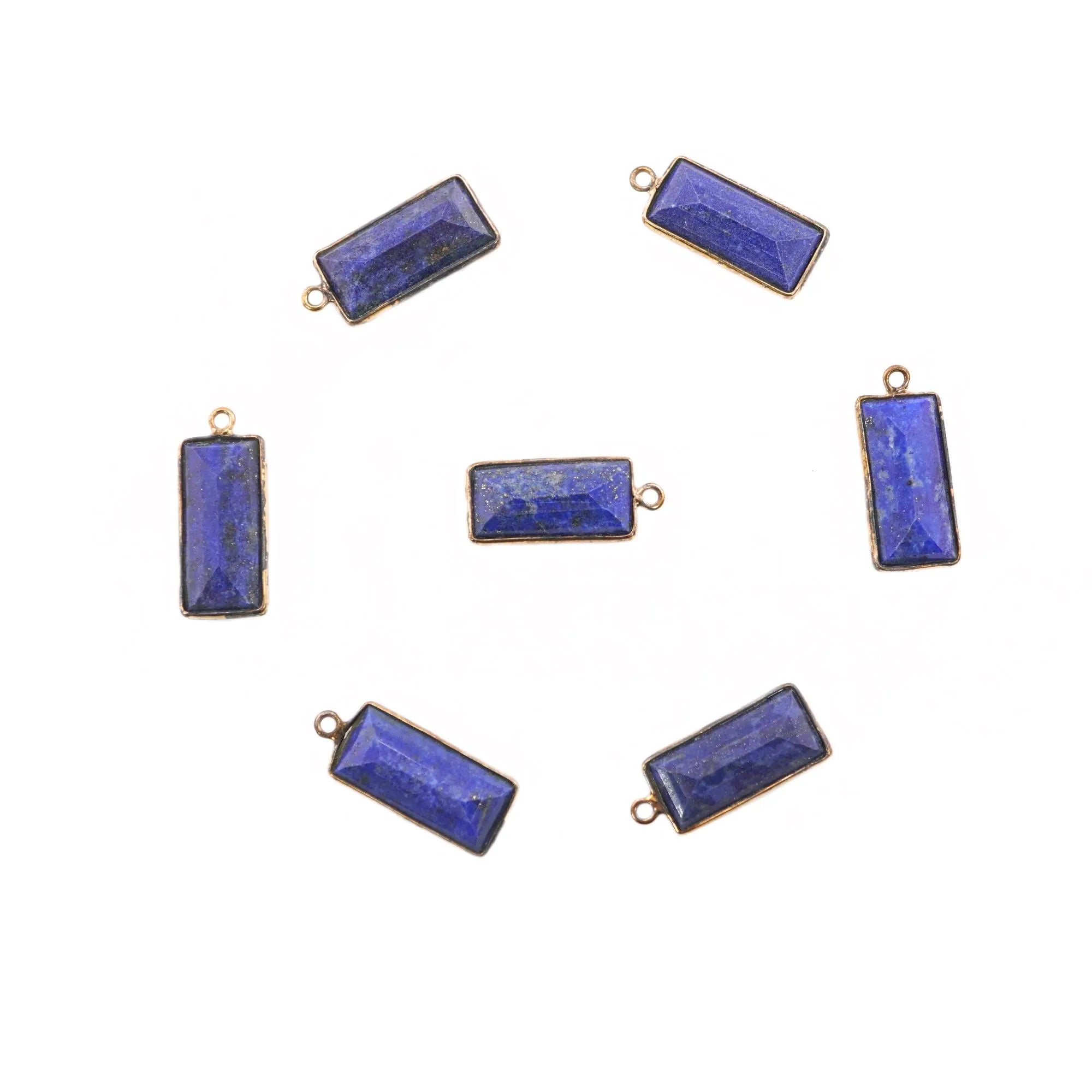 Lapis Lazuli Rectangle Shape Gemstone Gold Plated Sterling Silver Bezel Charm Pendant 