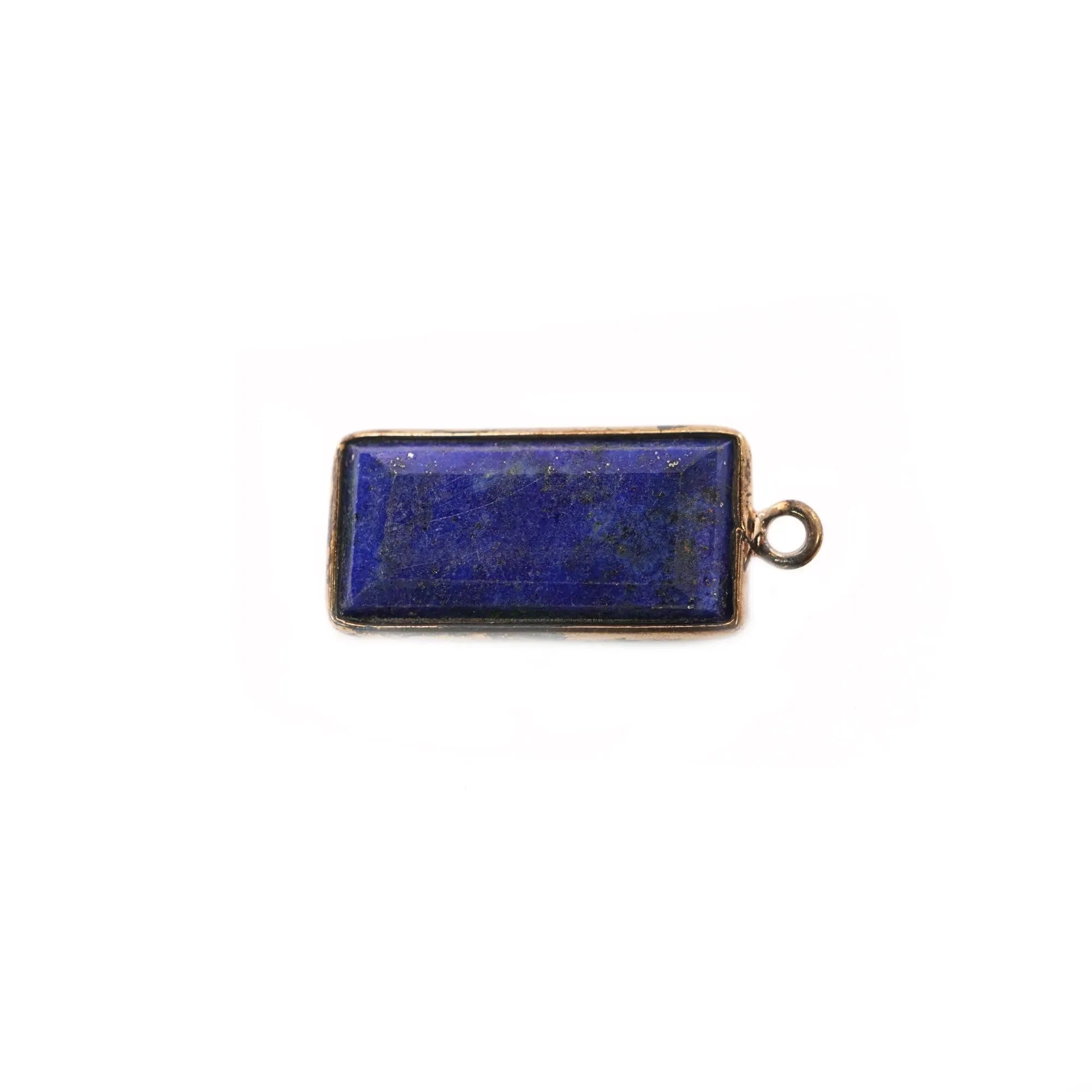Lapis Lazuli Rectangle Shape Gemstone Gold Plated Sterling Silver Bezel Charm Pendant 