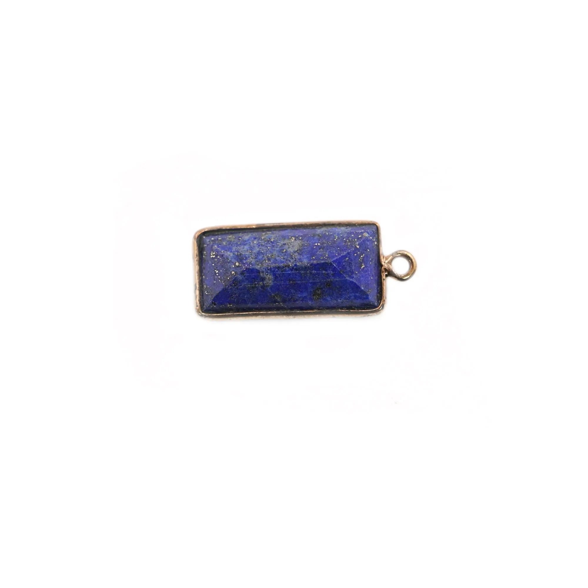 Lapis Lazuli Rectangle Shape Gemstone Gold Plated Sterling Silver Bezel Charm Pendant 