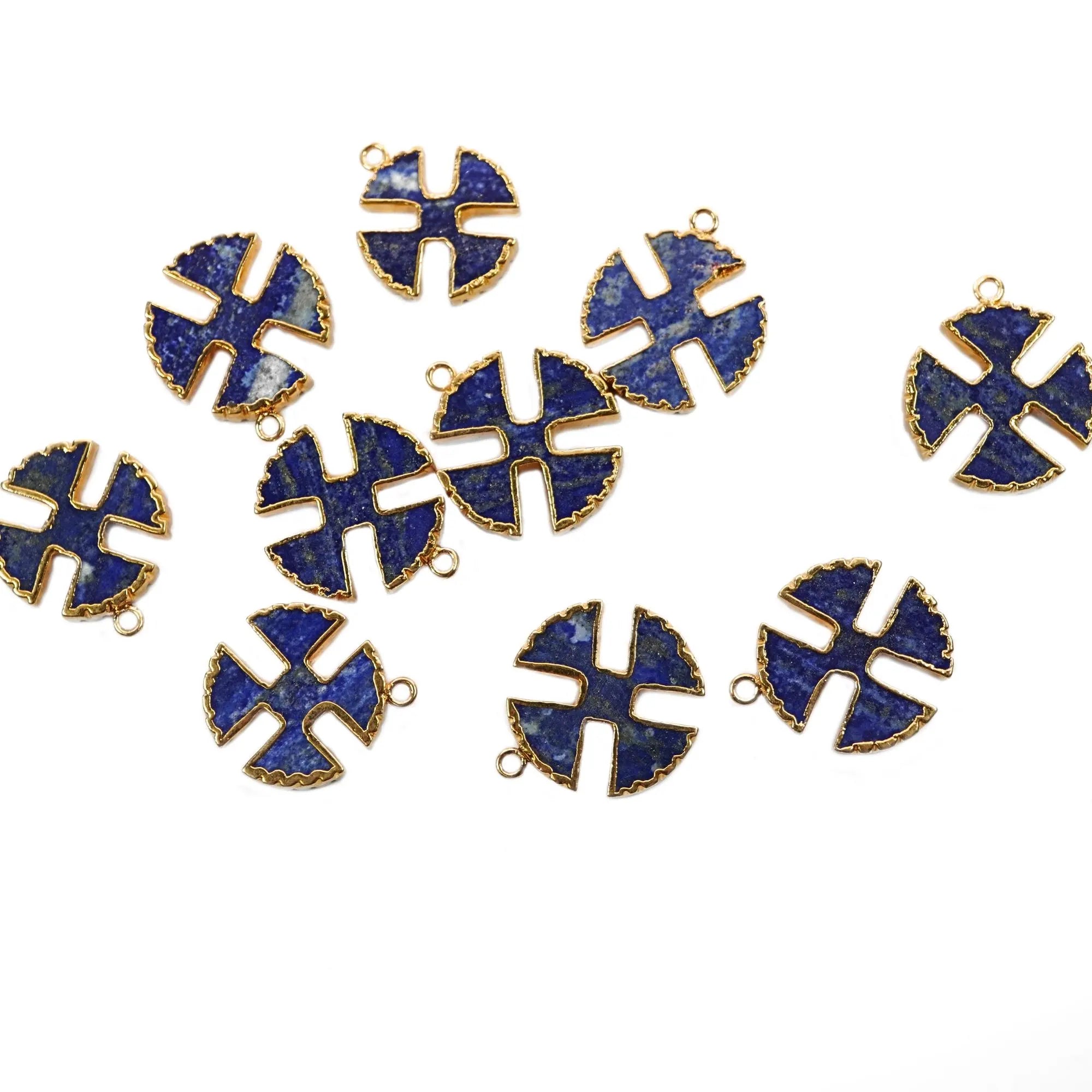 Lapis Lazuli Viking Cross Gemstone Gold Electroplated Charm Pendant 