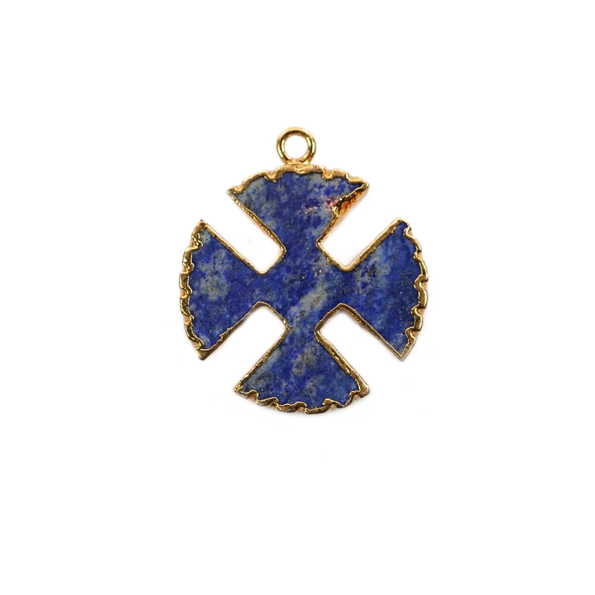 Lapis Lazuli Viking Cross Gemstone Gold Electroplated Charm Pendant 
