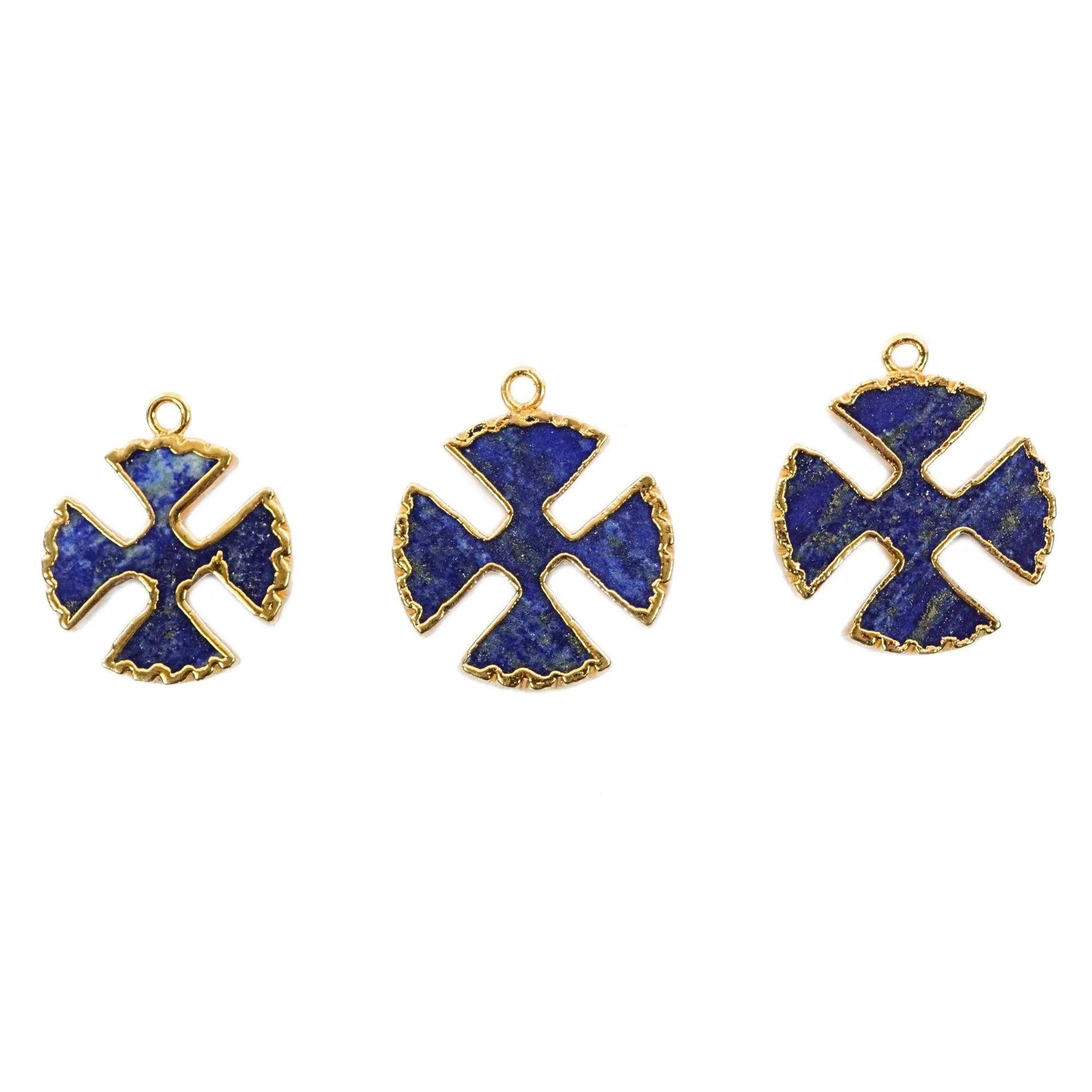 Lapis Lazuli Viking Cross Gemstone Gold Electroplated Charm Pendant 