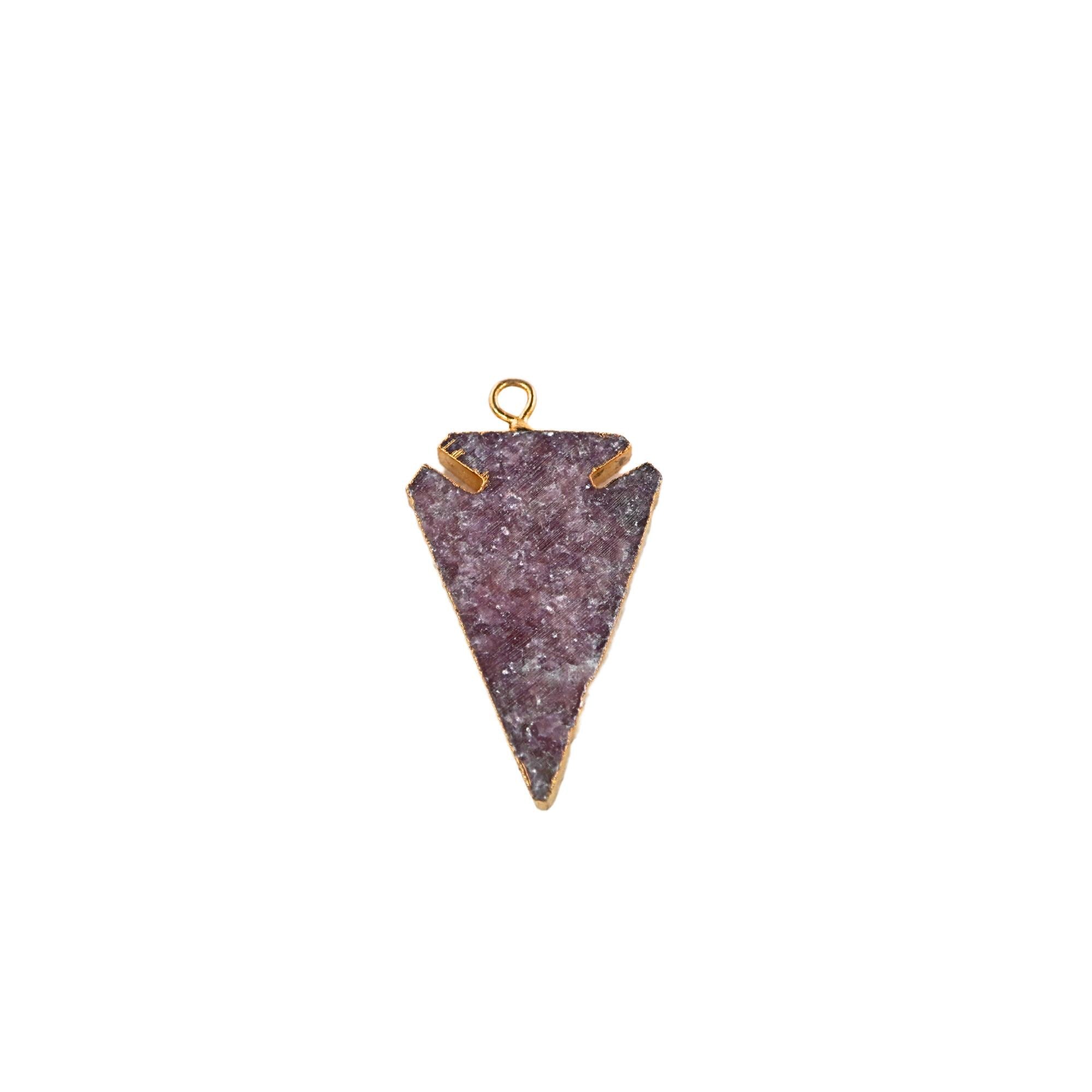 Lepidolite Smooth Arrowhead Shape Gemstone Gold Electroplated Charm Pendant