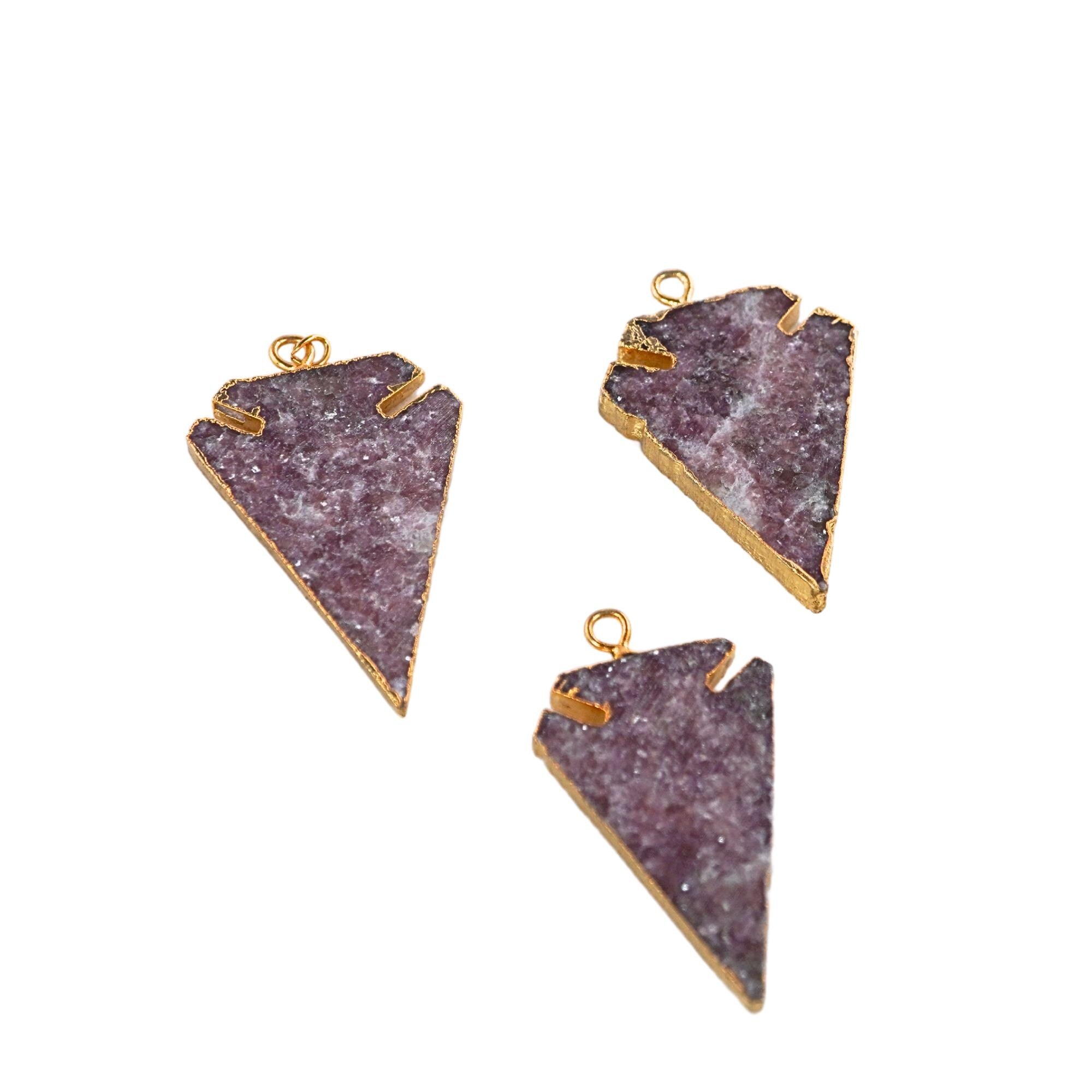 Lepidolite Smooth Arrowhead Shape Gemstone Gold Electroplated Charm Pendant