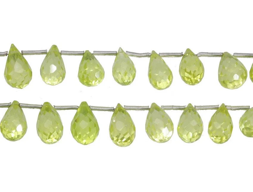 Light Peridot Cubic Zirconia Faceted Teardrop Shape Strand Beads