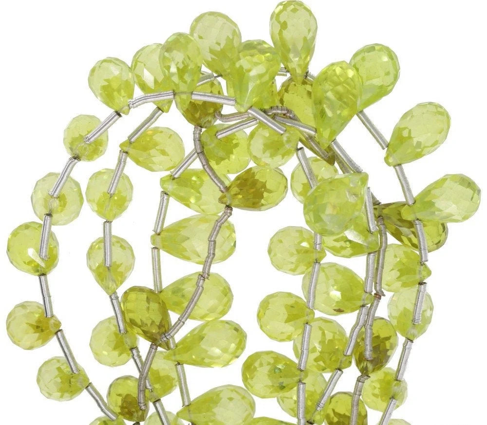 Light Peridot Cubic Zirconia Faceted Teardrop Shape Strand Beads