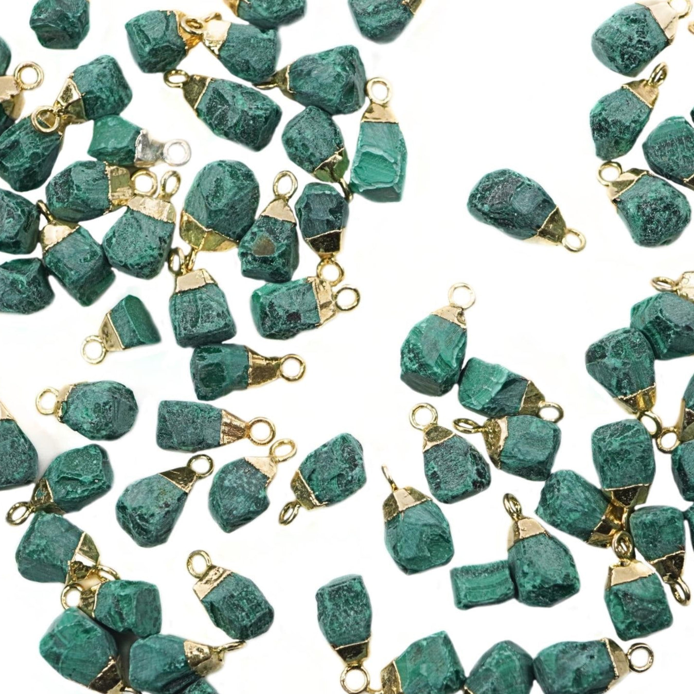 Malachite Raw Rough Gemstone Gold Electroplated Charm Pendant 