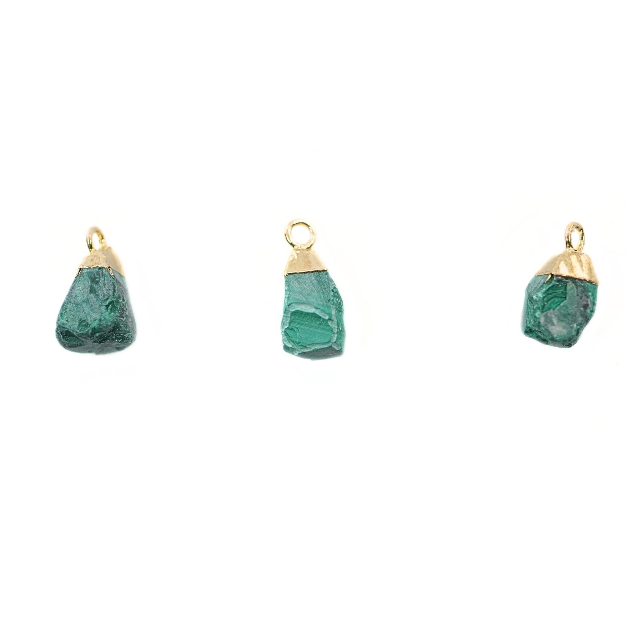 Malachite Raw Rough Gemstone Gold Electroplated Charm Pendant 