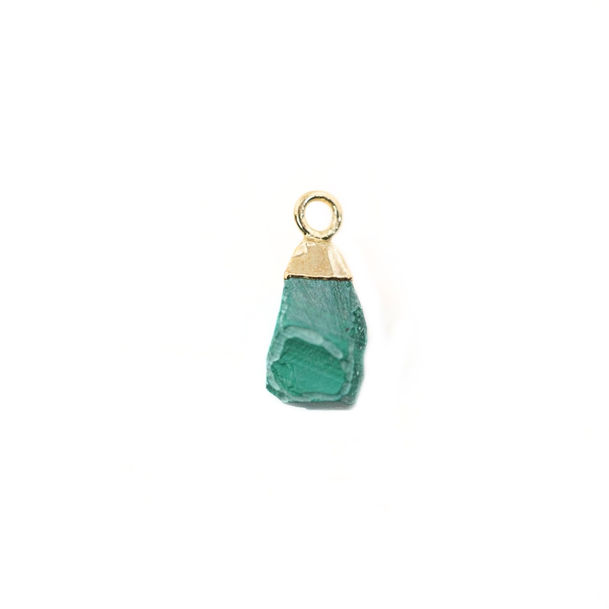Malachite Raw Rough Gemstone Gold Electroplated Charm Pendant 