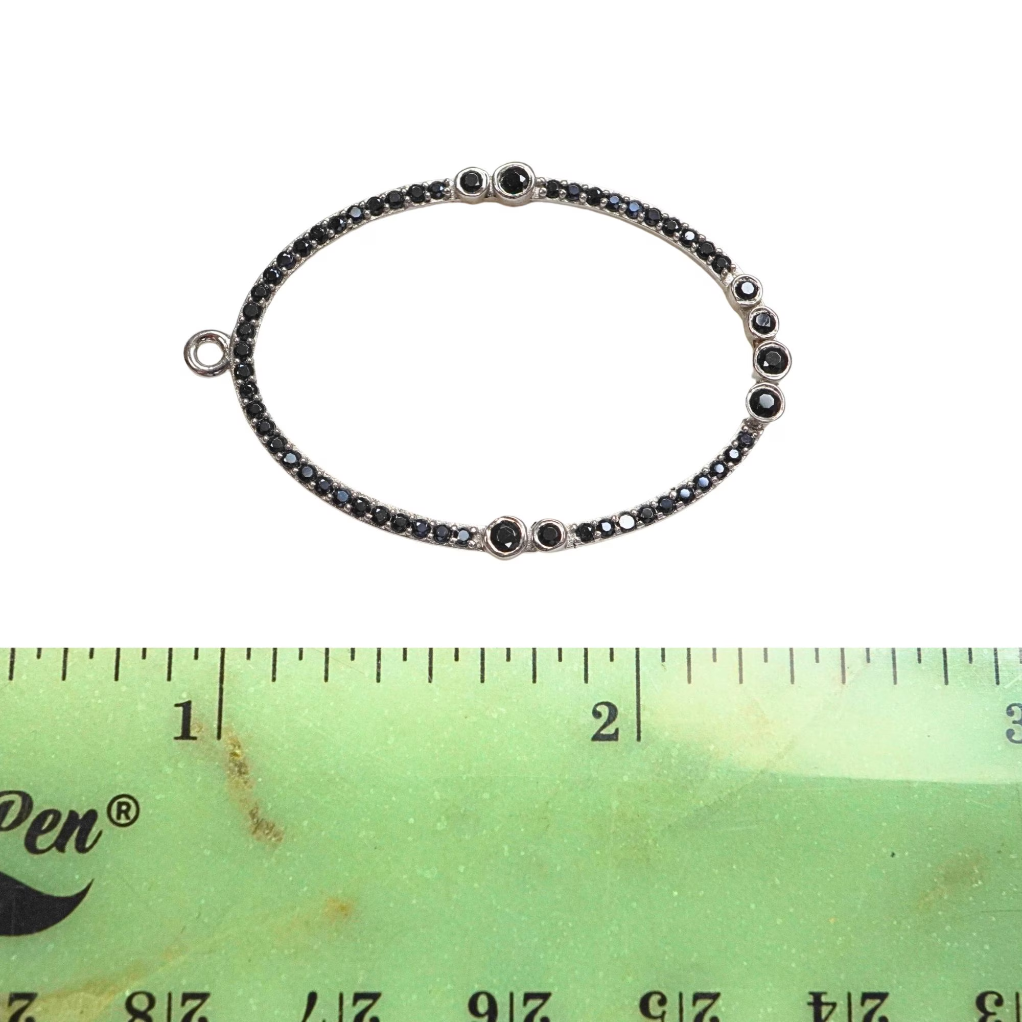 Micro Pave Black Spinel Fancy Oval Shape Sterling Silver Charm Pendant