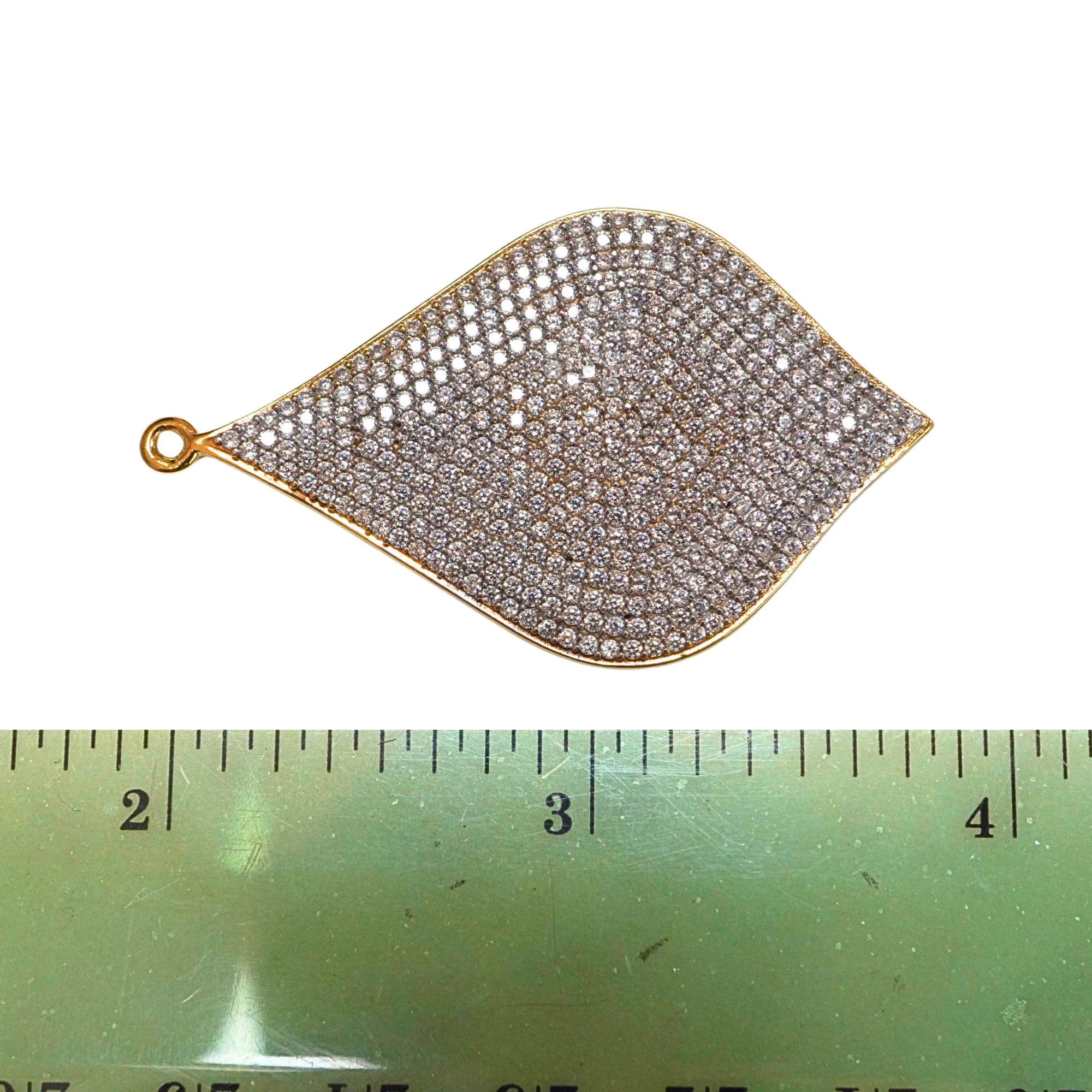 Micro Pave Cubic Zirconia Leaf Shape Gold Plated Sterling Silver Charm Pendant 