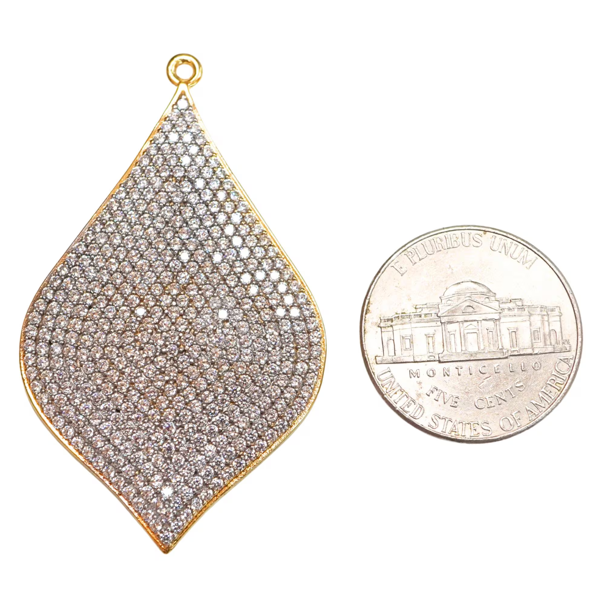Micro Pave Cubic Zirconia Leaf Shape Gold Plated Sterling Silver Charm Pendant 
