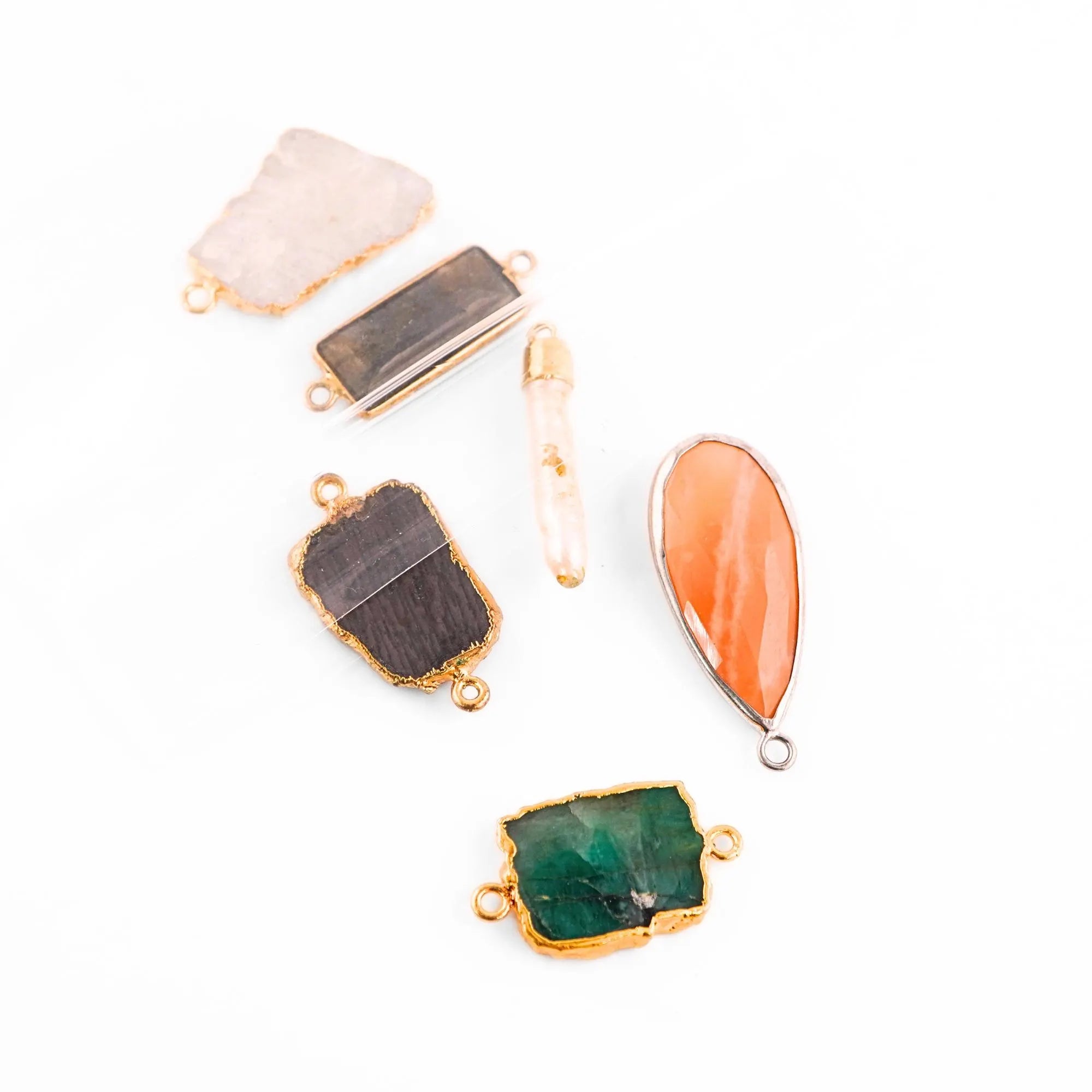 Mix Gemstone Mix Shape Gold Plated Sterling Silver Bezel Charm Pendant 