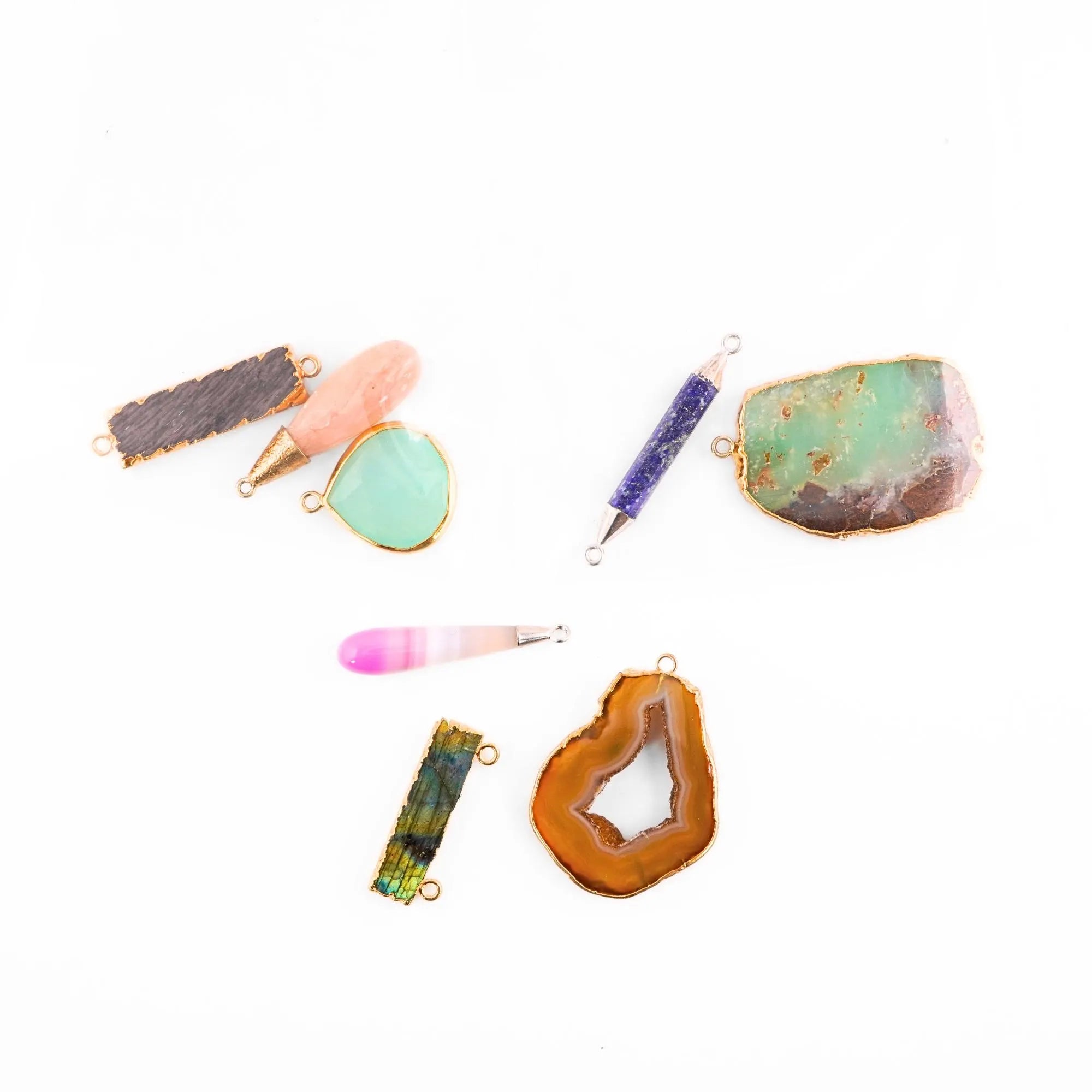 Mix Gemstone Mix Shape Gold Plated Sterling Silver Bezel Charm Pendant 