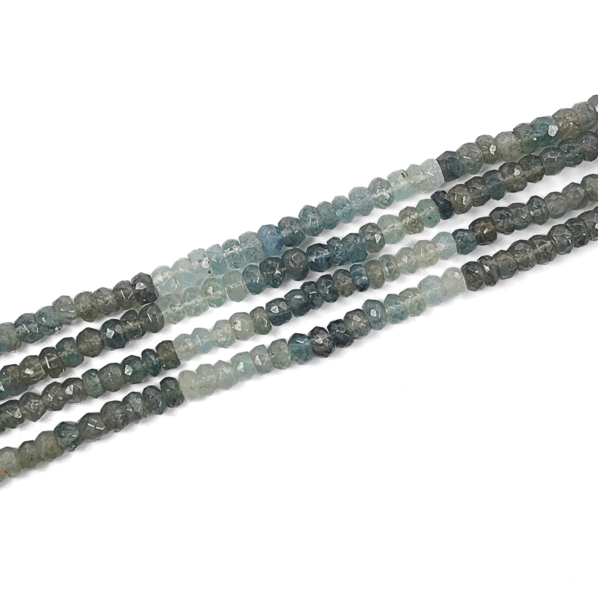 Multi Aquamarine Faceted Rondelle Shape Gemstone Strand Beads