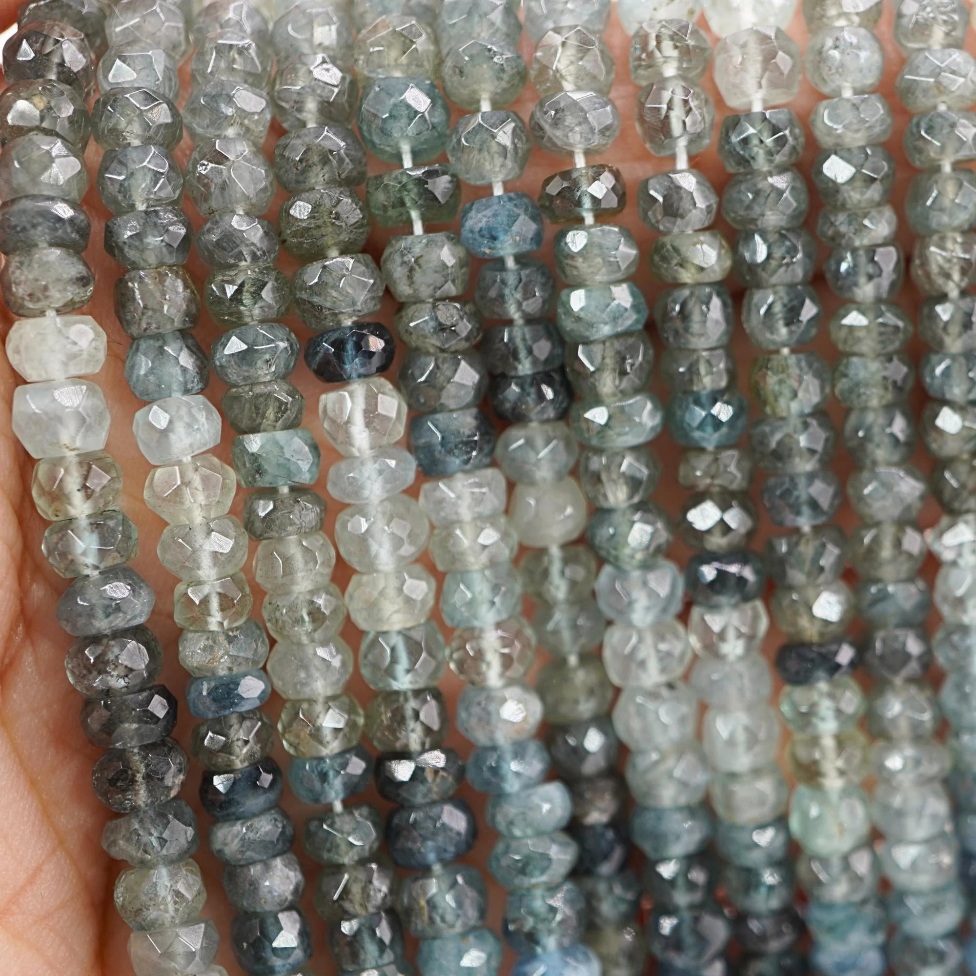 Multi Aquamarine Faceted Rondelle Shape Gemstone Strand Beads