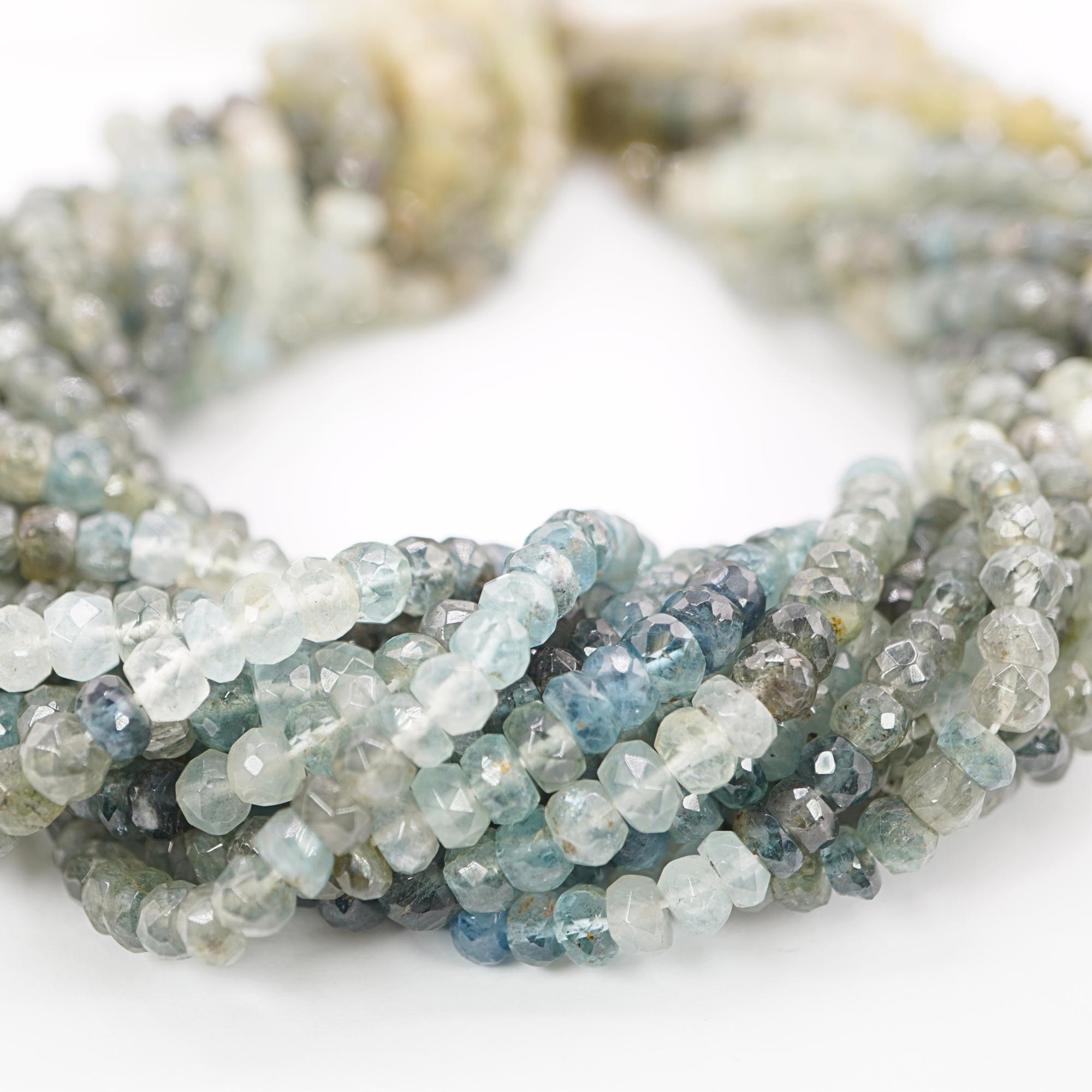 Multi Aquamarine Faceted Rondelle Shape Gemstone Strand Beads