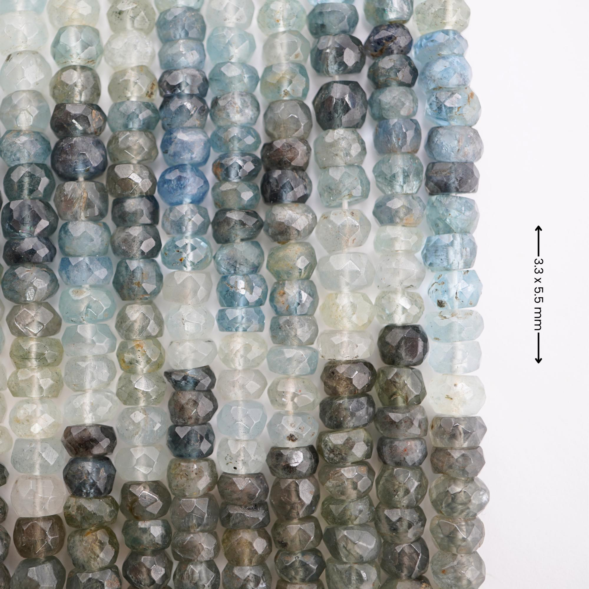 Multi Aquamarine Faceted Rondelle Shape Gemstone Strand Beads