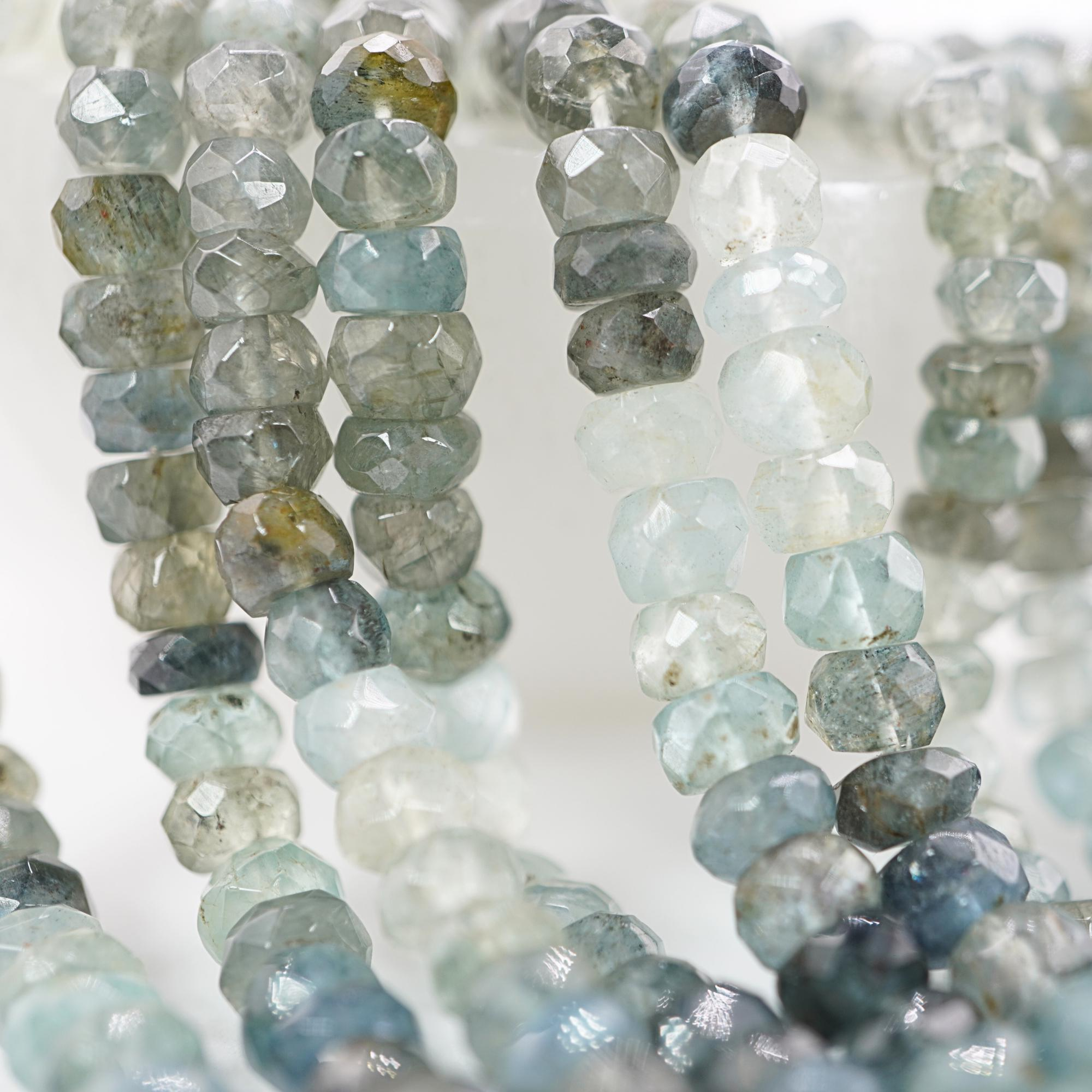 Multi Aquamarine Faceted Rondelle Shape Gemstone Strand Beads