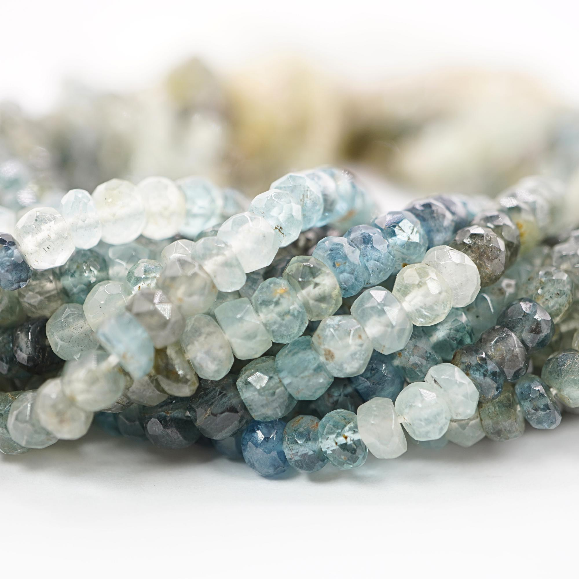 Multi Aquamarine Faceted Rondelle Shape Gemstone Strand Beads