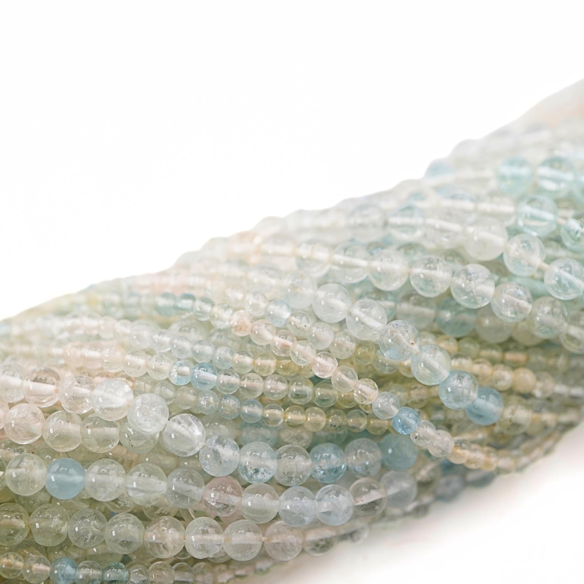 Multi Aquamarine Round Shape Gemstone Beads Strand Beads