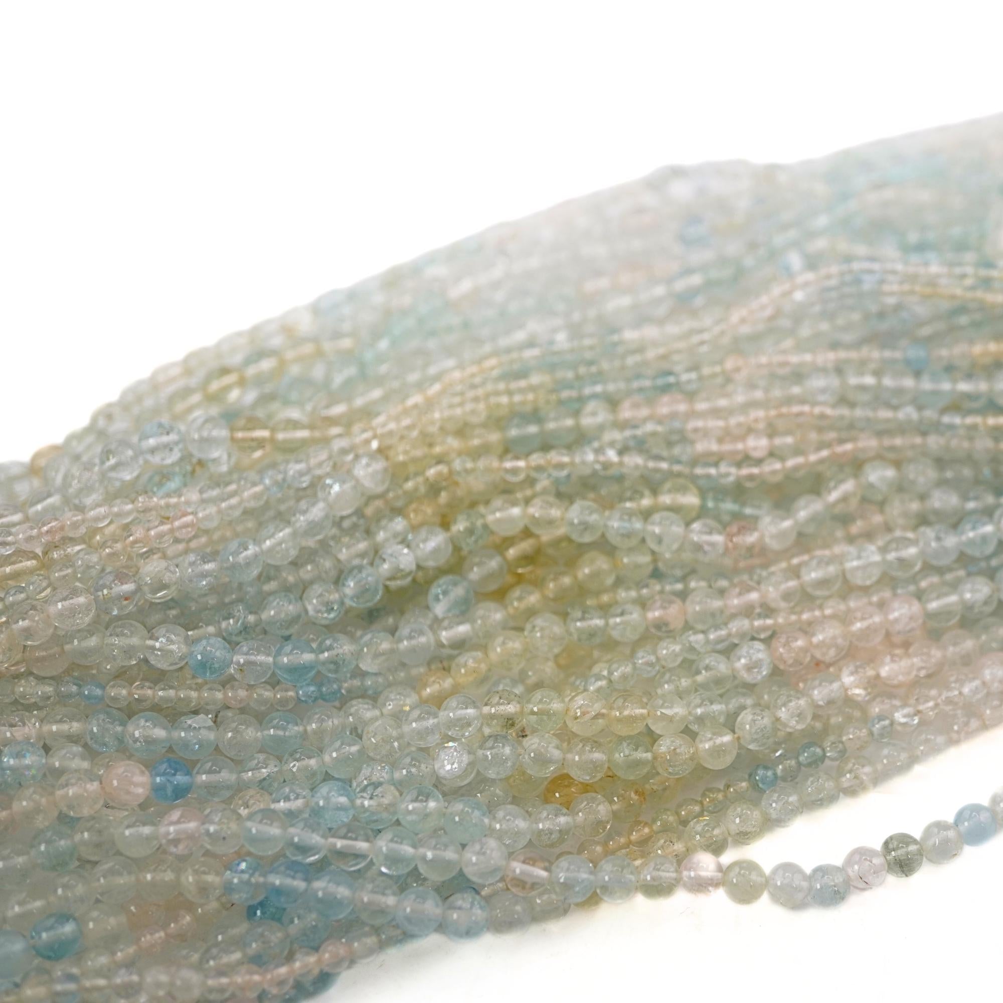 Multi Aquamarine Round Shape Gemstone Beads Strand Beads