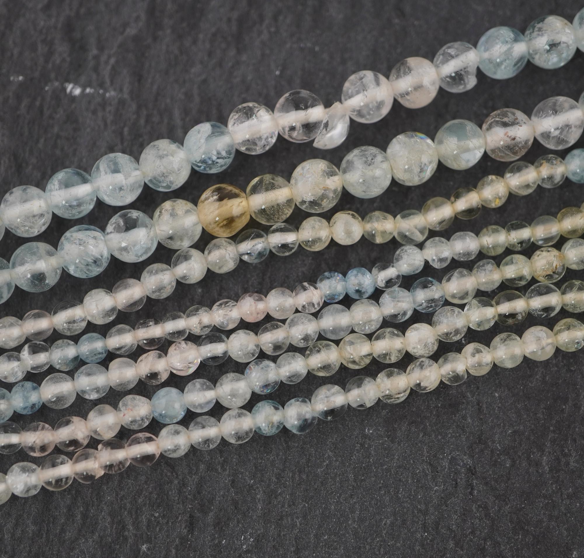 Multi Aquamarine Round Shape Gemstone Beads Strand Beads