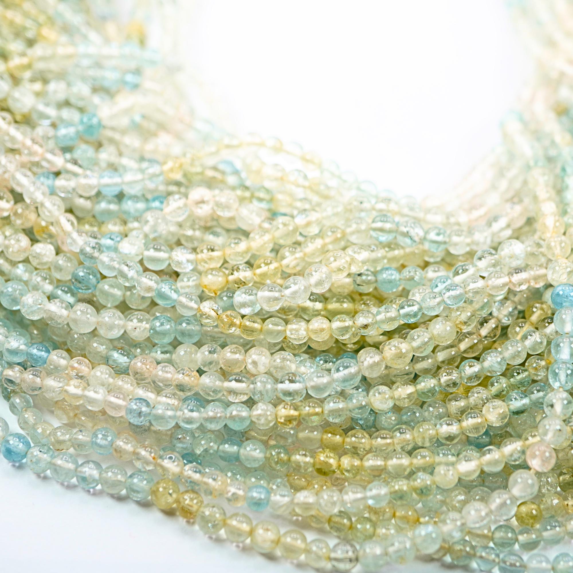 Multi Aquamarine Smooth Round Shape Gemstone Beads Strand Beads