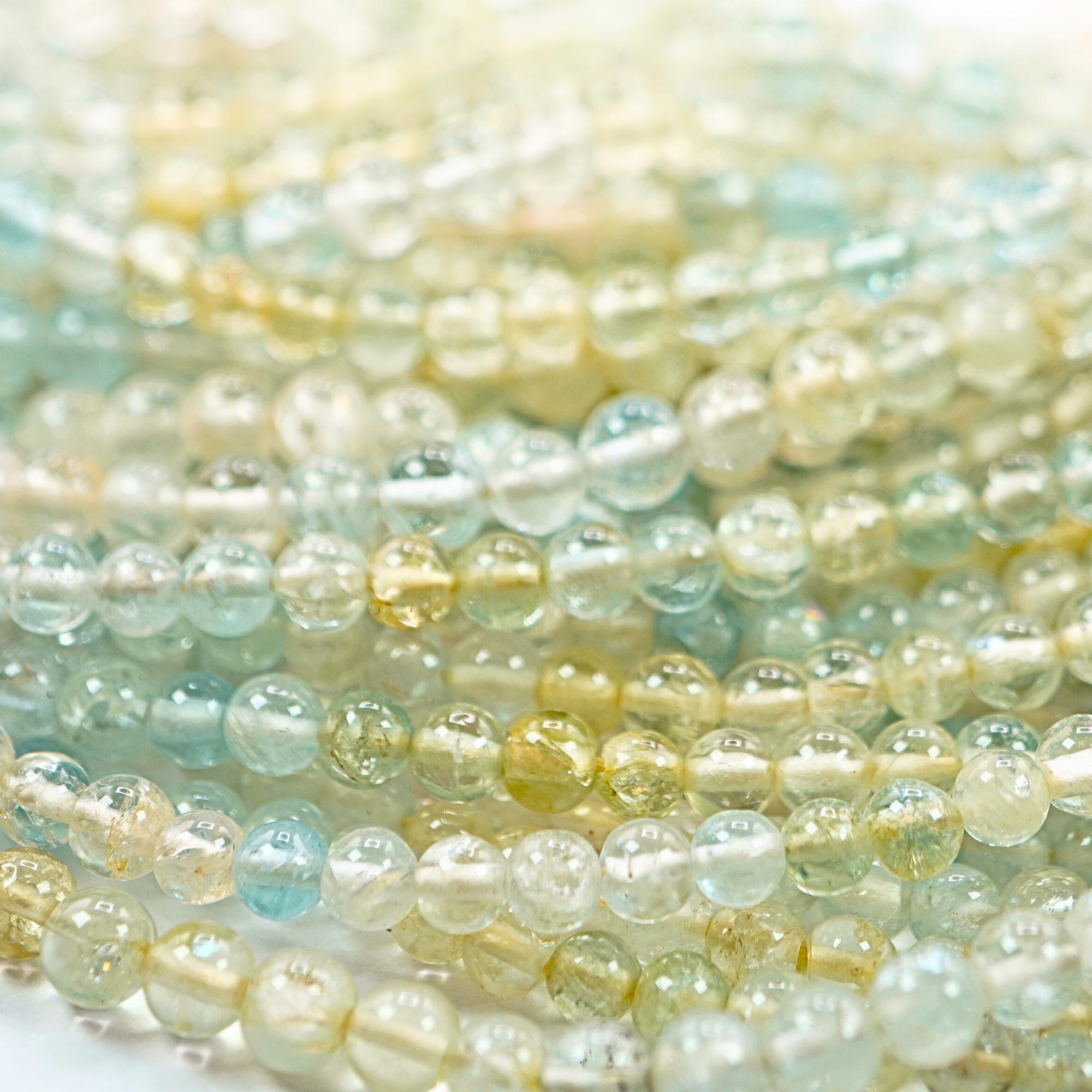 Multi Aquamarine Smooth Round Shape Gemstone Beads Strand Beads