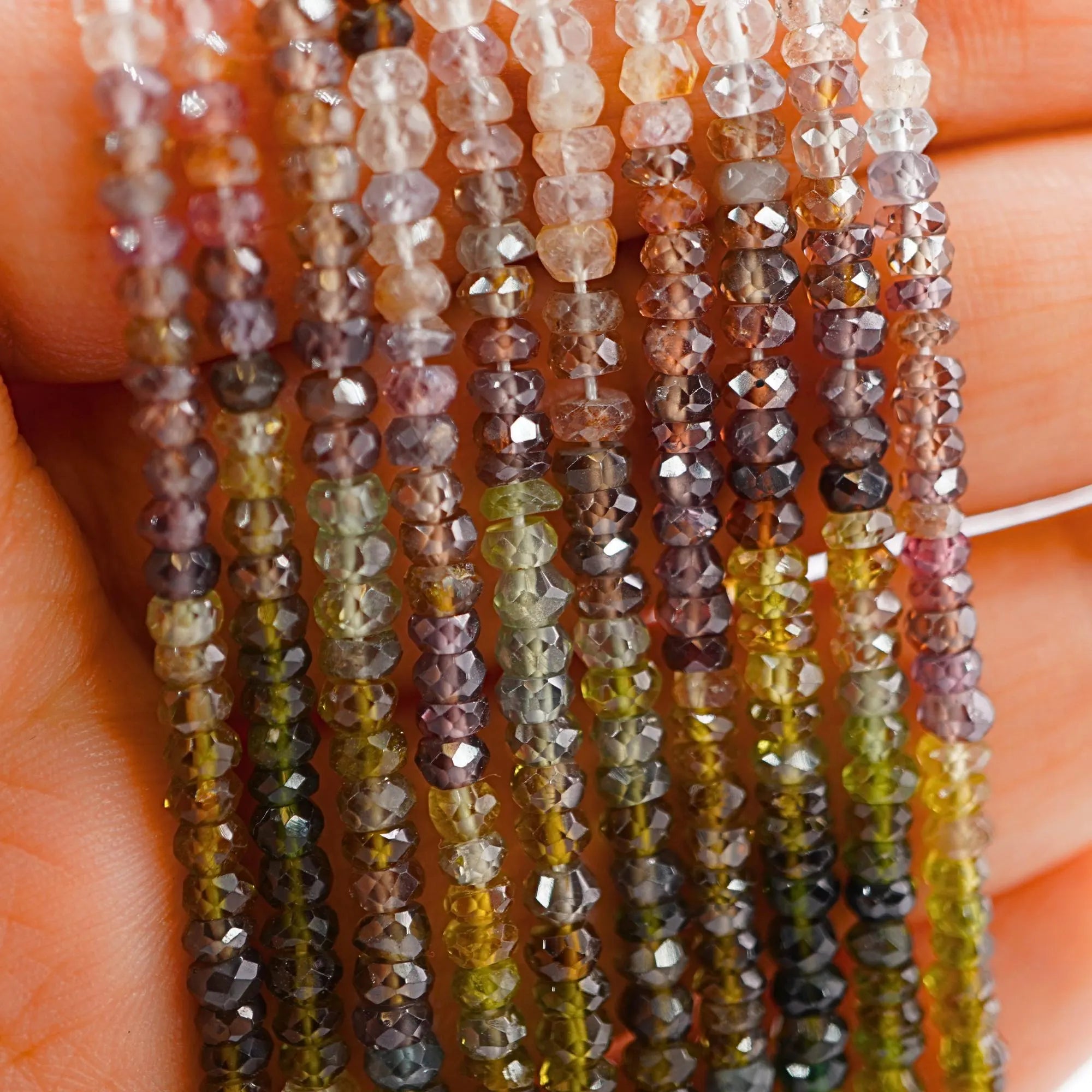 Multi Sapphire Faceted Rondelle Shape Gemstone Beads Strand Beads