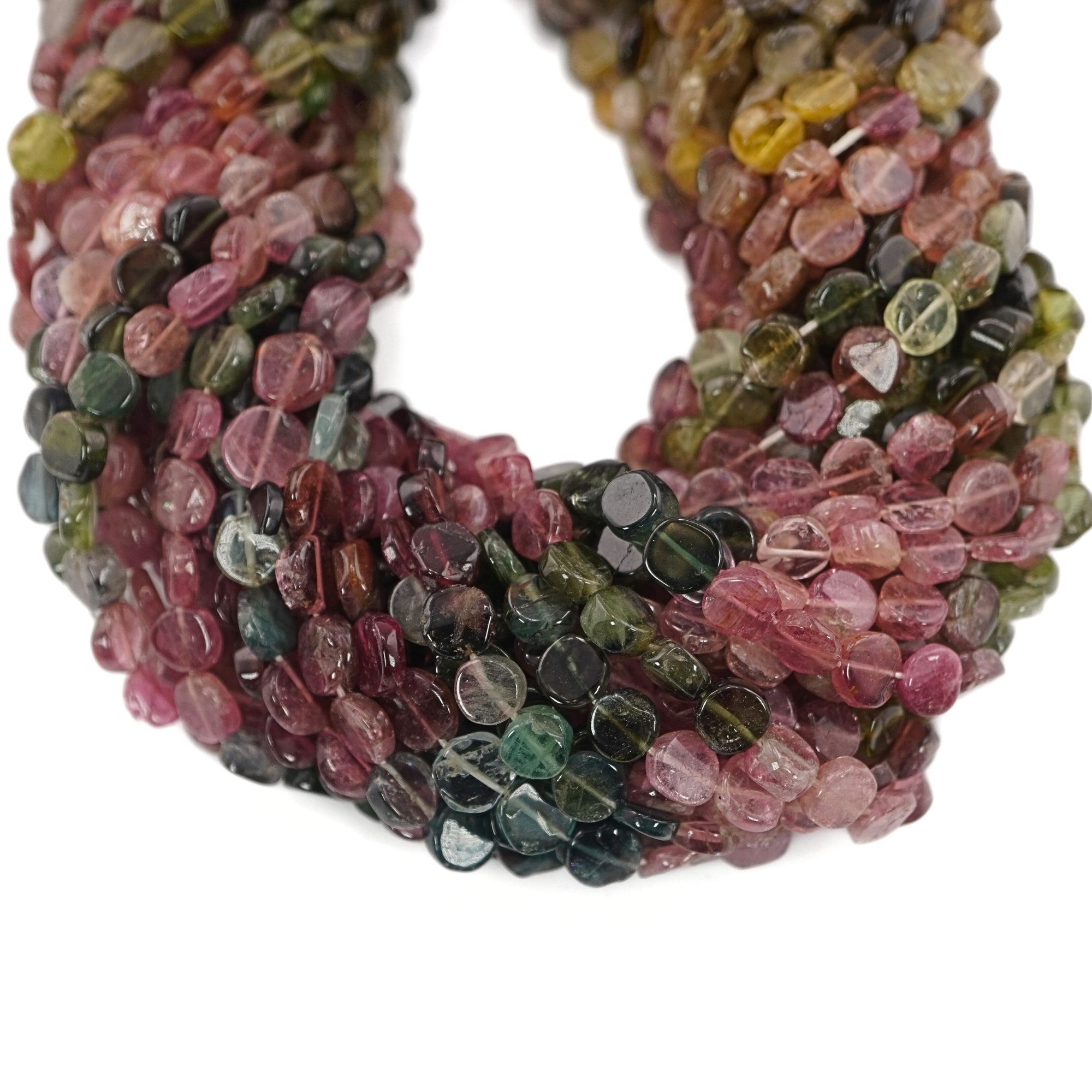 Multicolor Tourmaline Smooth Coin Shape Gemstone Strand Beads